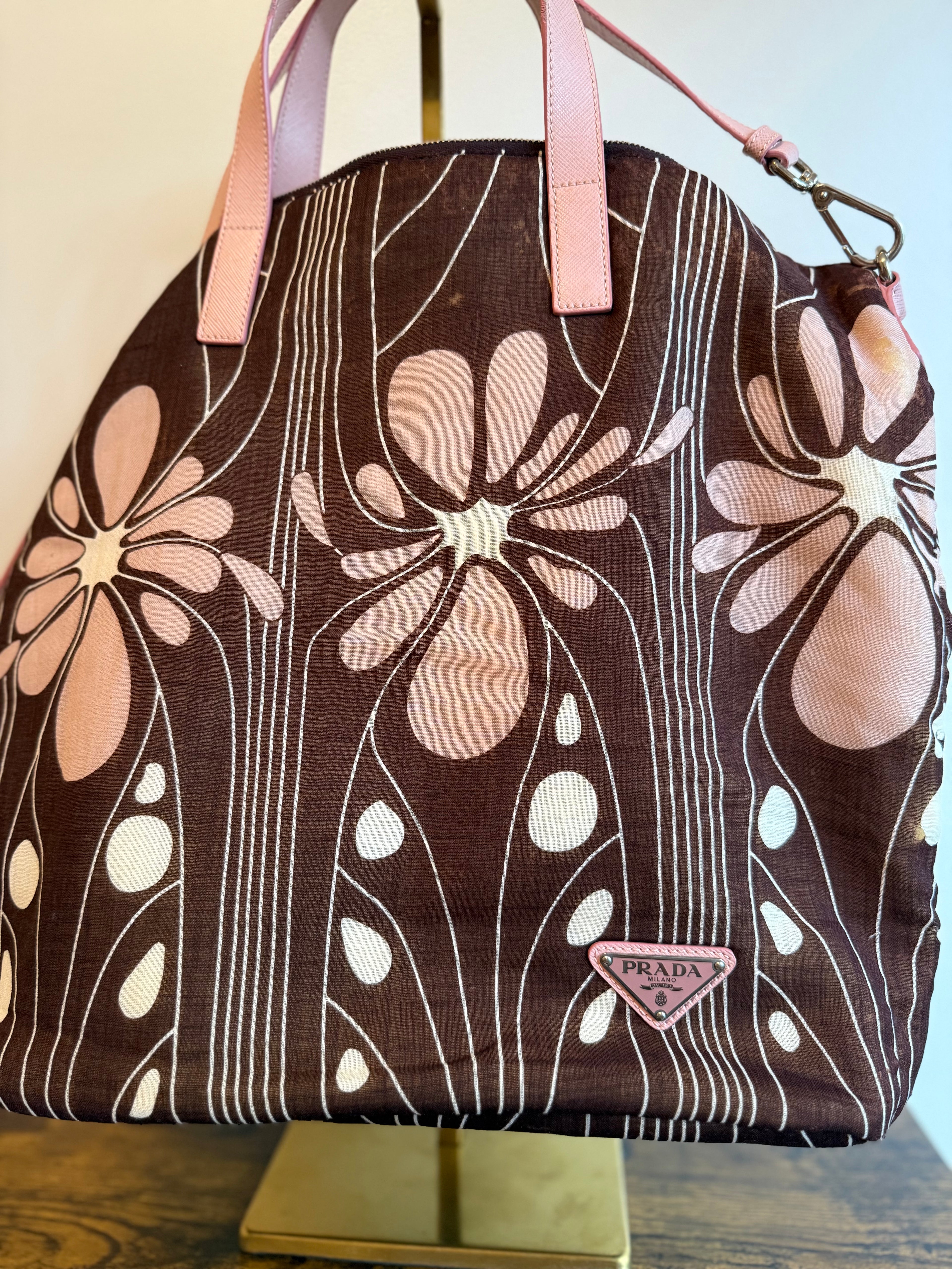 Prada 2WAY Printed Canvas Floral Tote Bag
