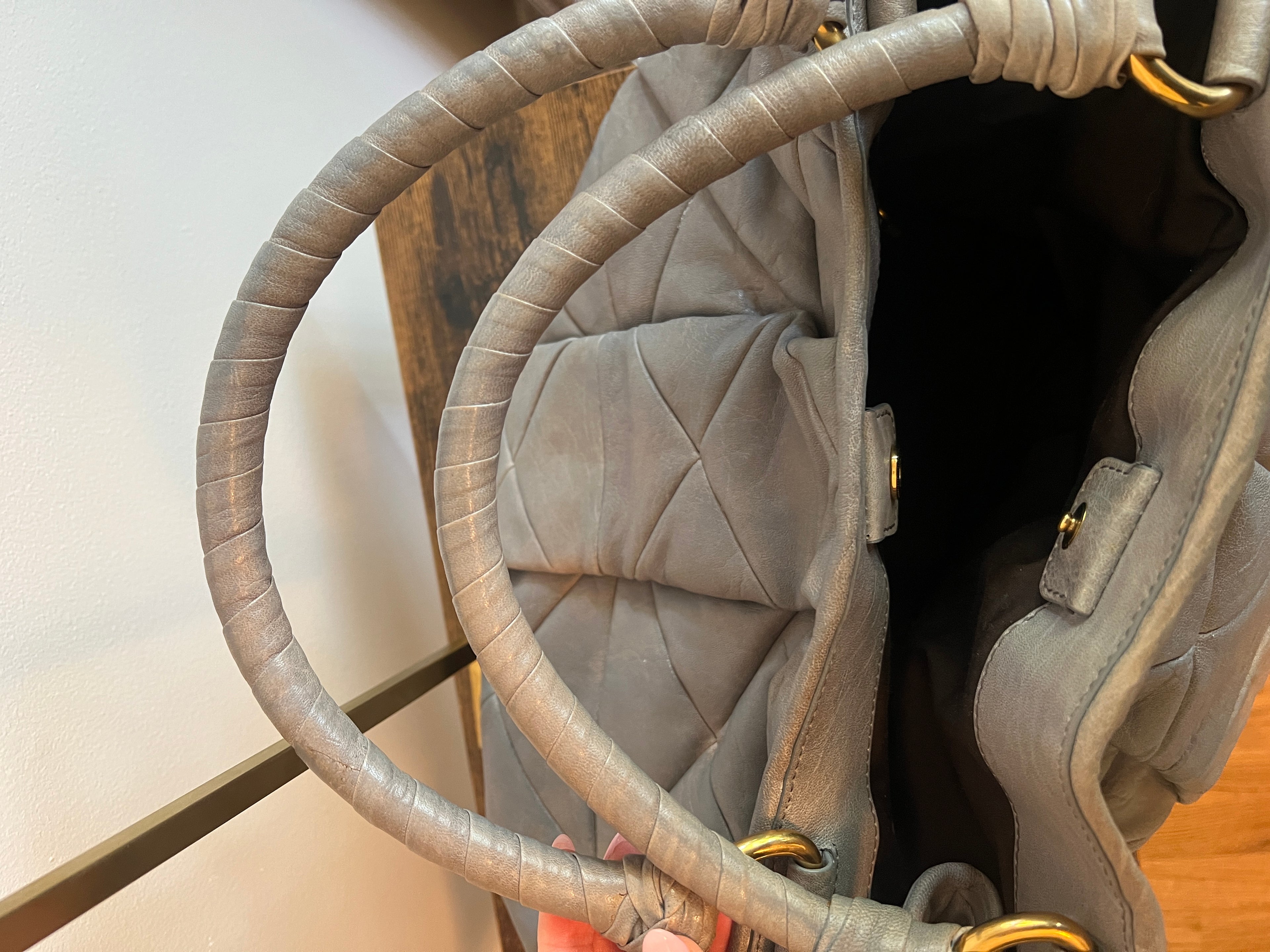 Miu Miu Grey Matelassé Leather Shoulder Bag