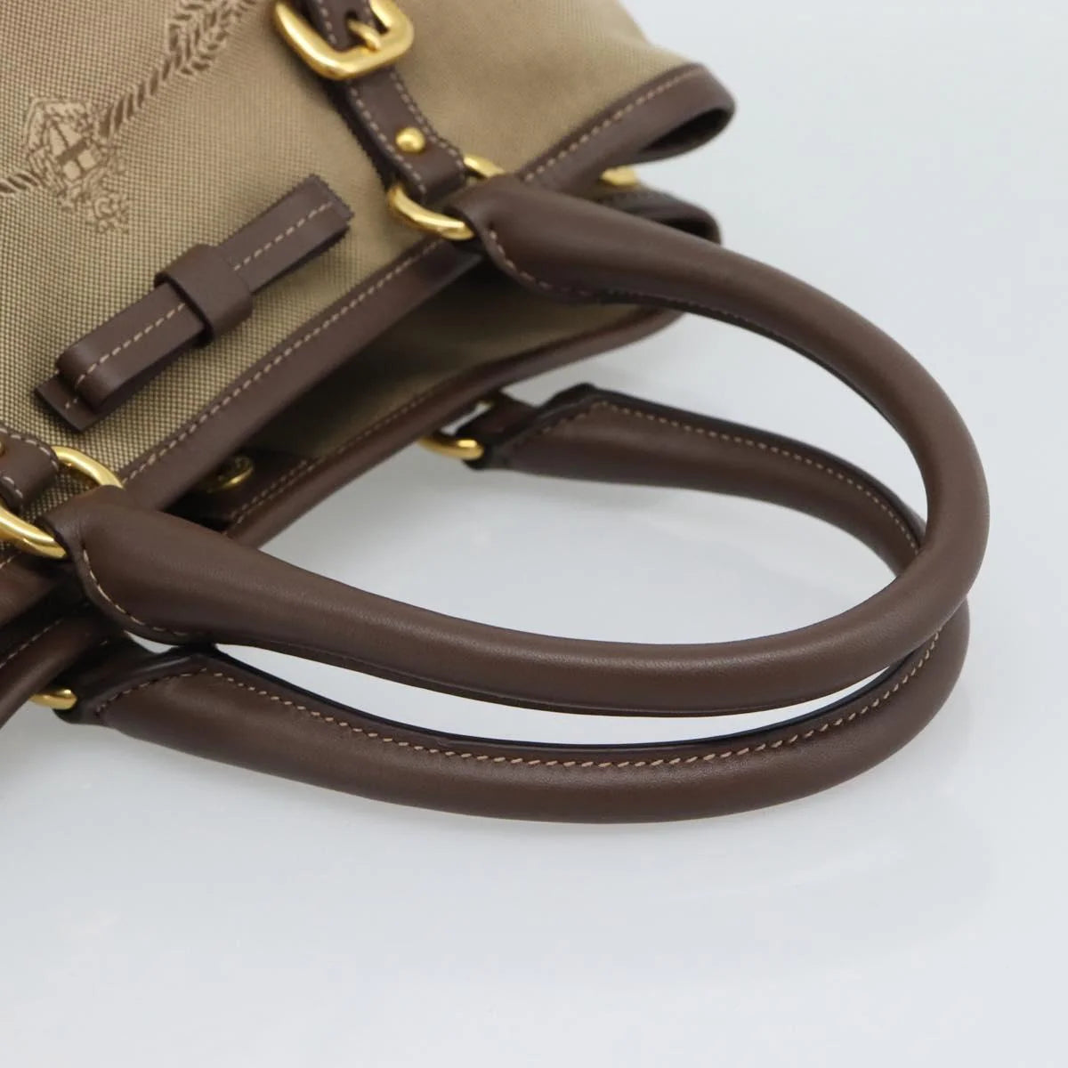 Prada Canapa Jacquard Logo Tote — Khaki Canvas, Brown Leather Trim