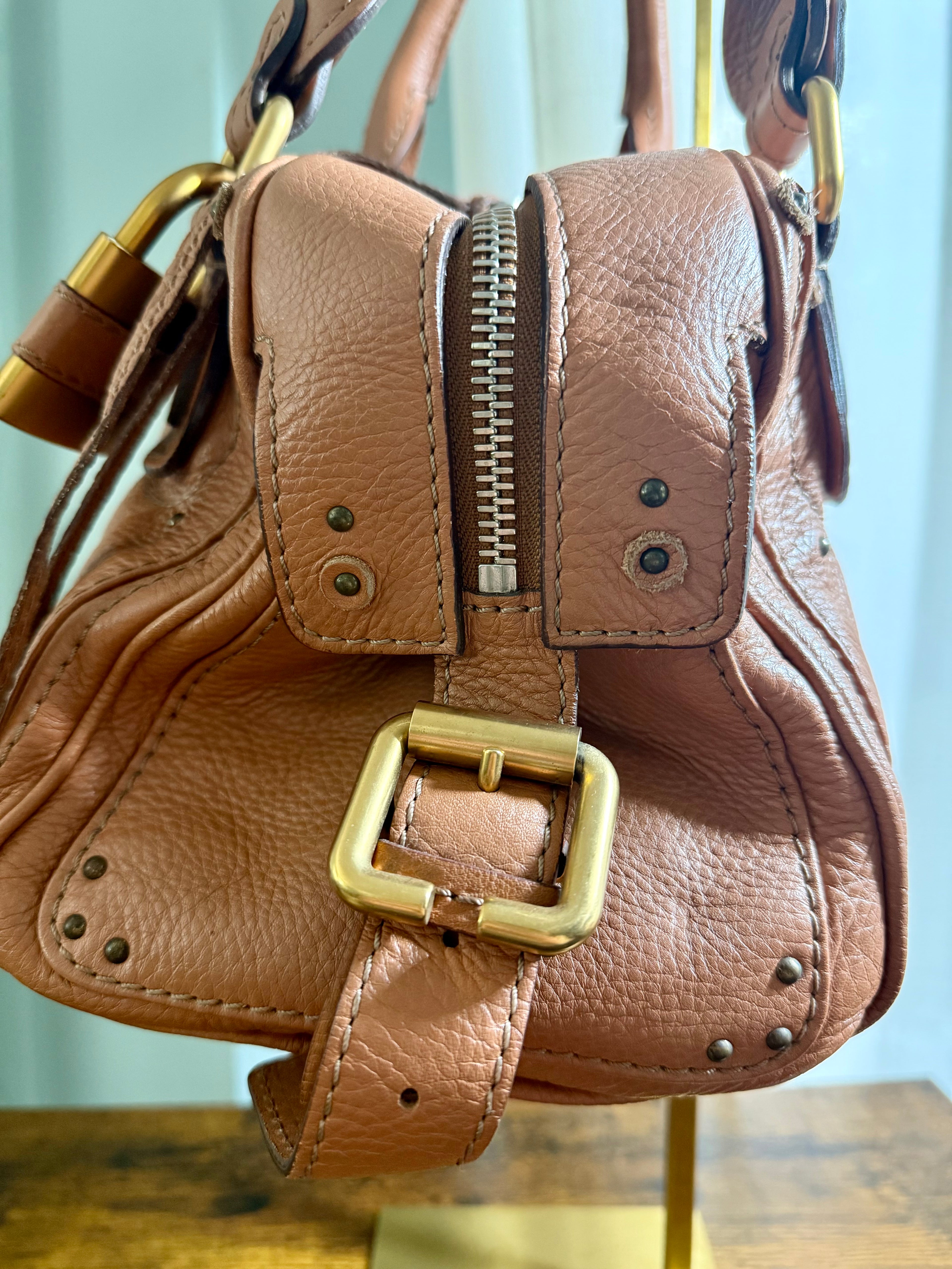 Chloé Paddington Lock Bag in Caramel Pebbled Leather