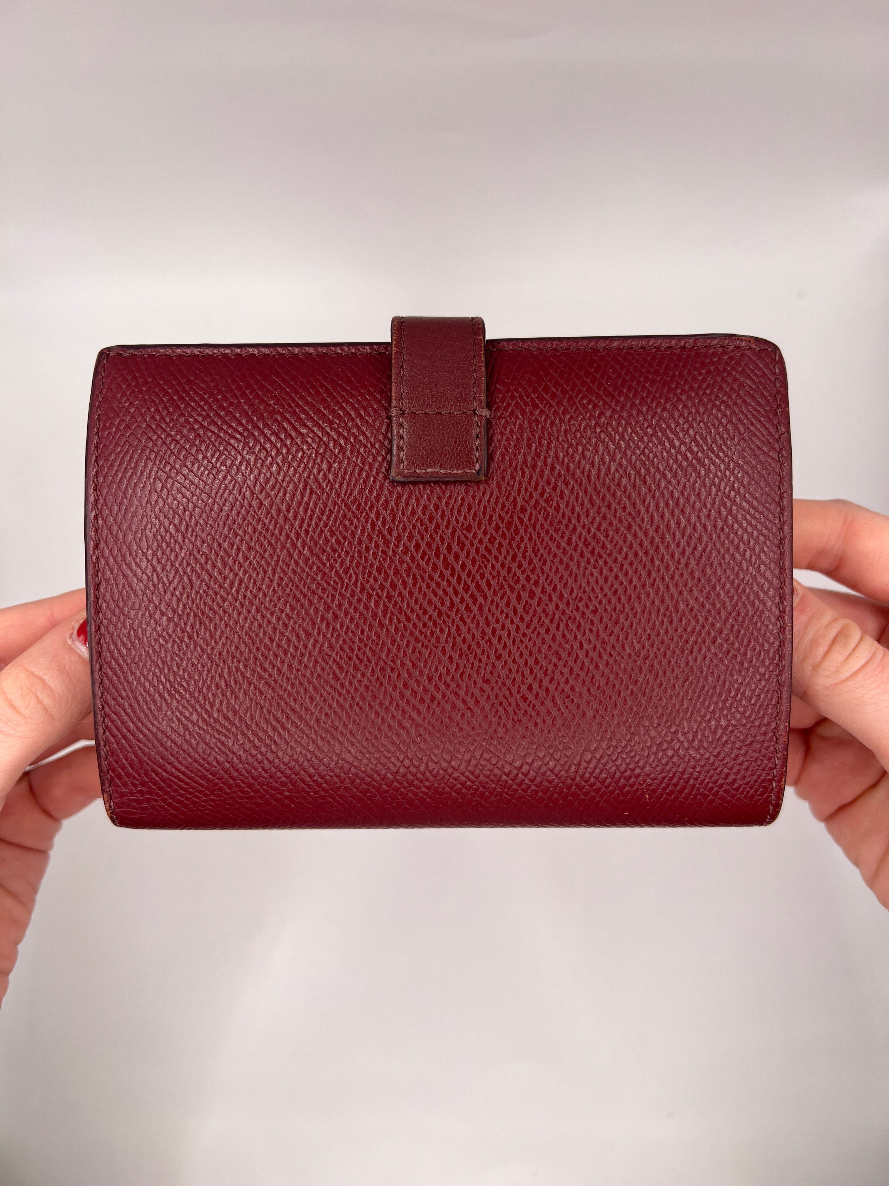 Celine Red Pebbled Leather Compact Wallet