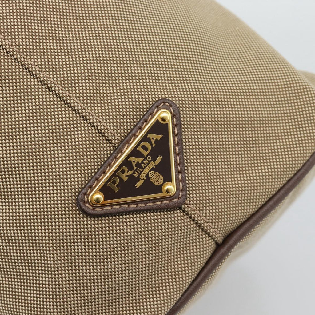 Prada Canapa Jacquard Logo Tote — Khaki Canvas, Brown Leather Trim