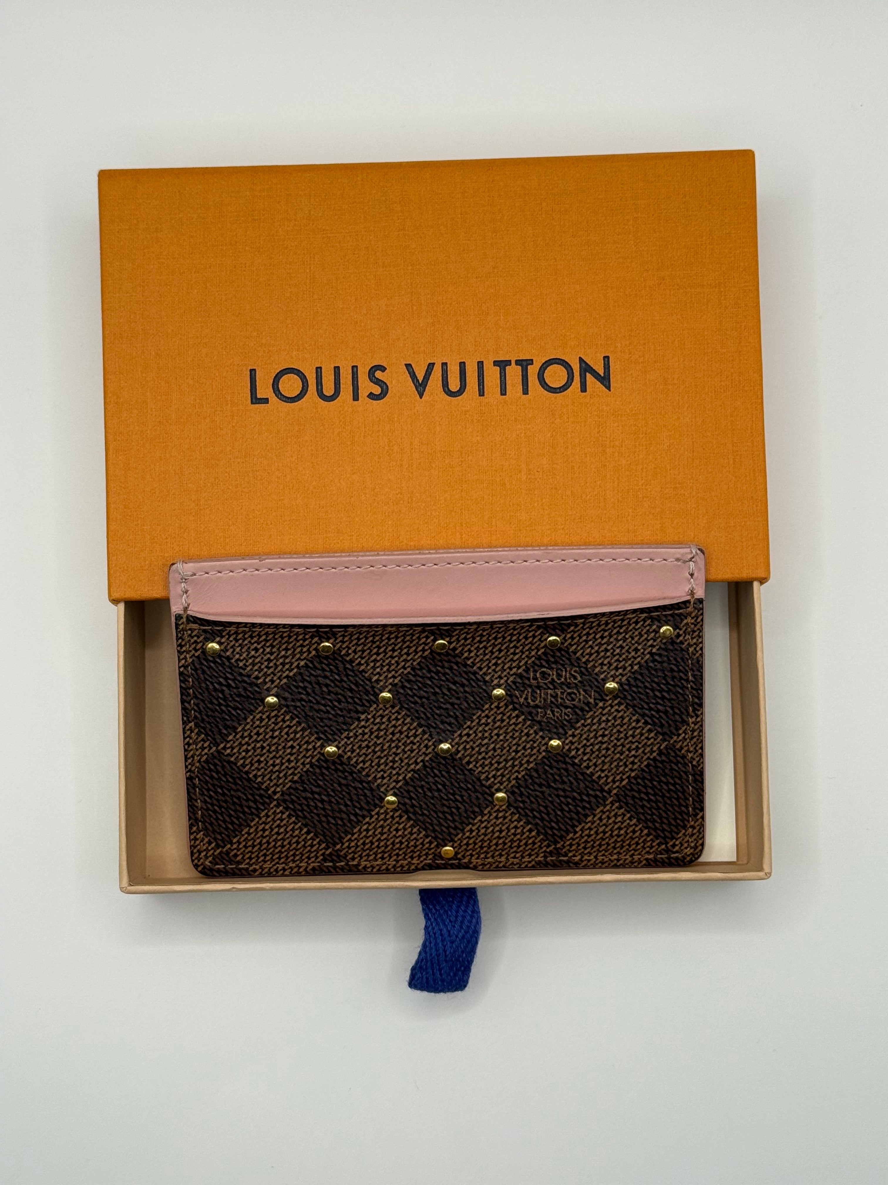 Louis Vuitton Damier Ebene Studded Card Holder – Pink Trim (2019 CA3119)