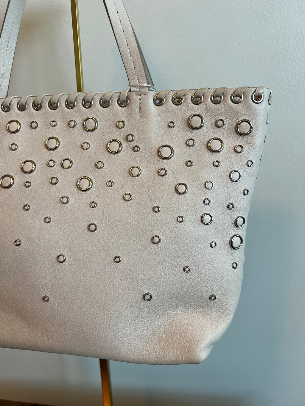 Salvatore Ferragamo Blush Gancini Studded Leather Tote Bag