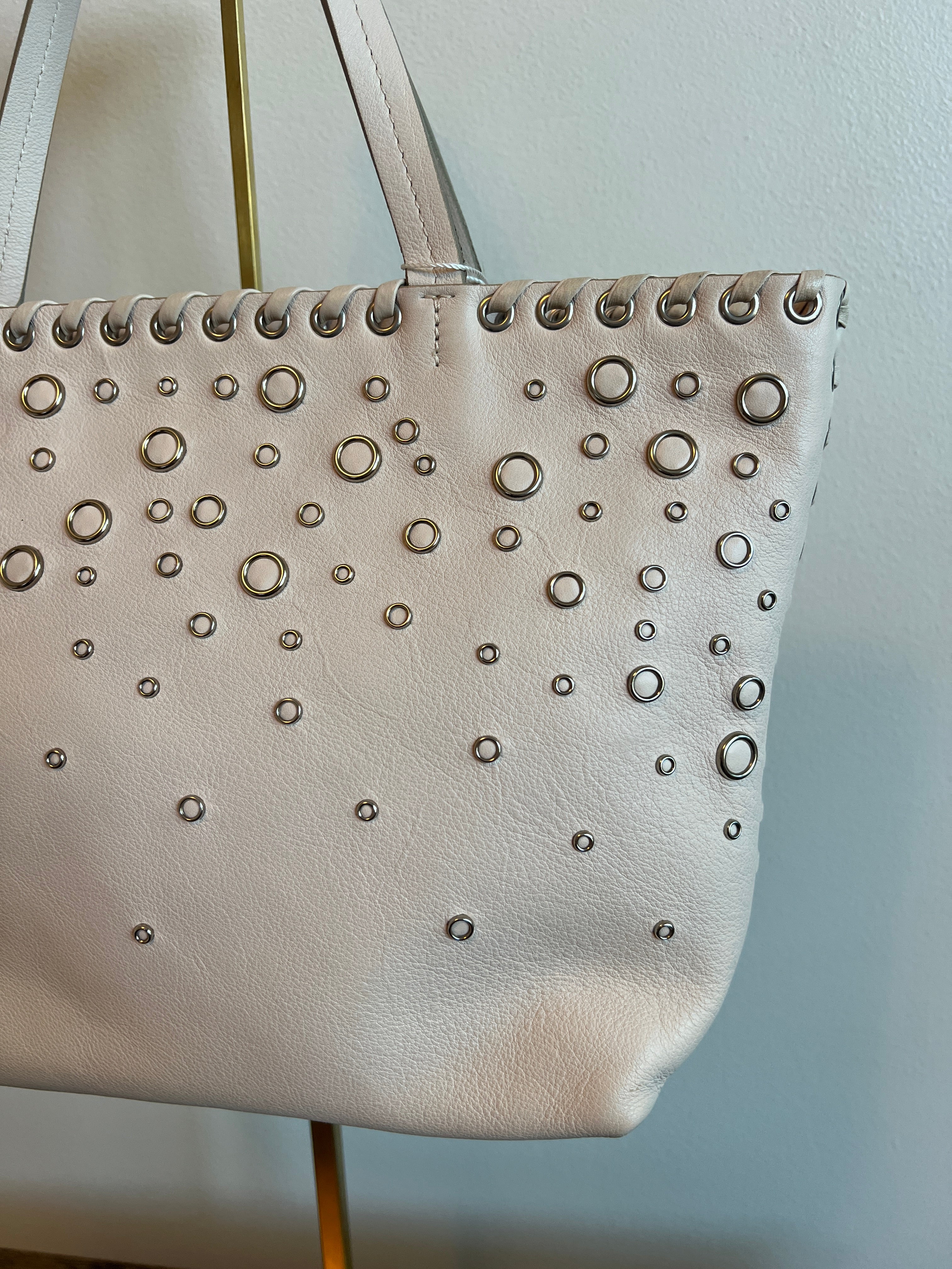 Salvatore Ferragamo Blush Gancini Studded Leather Tote Bag