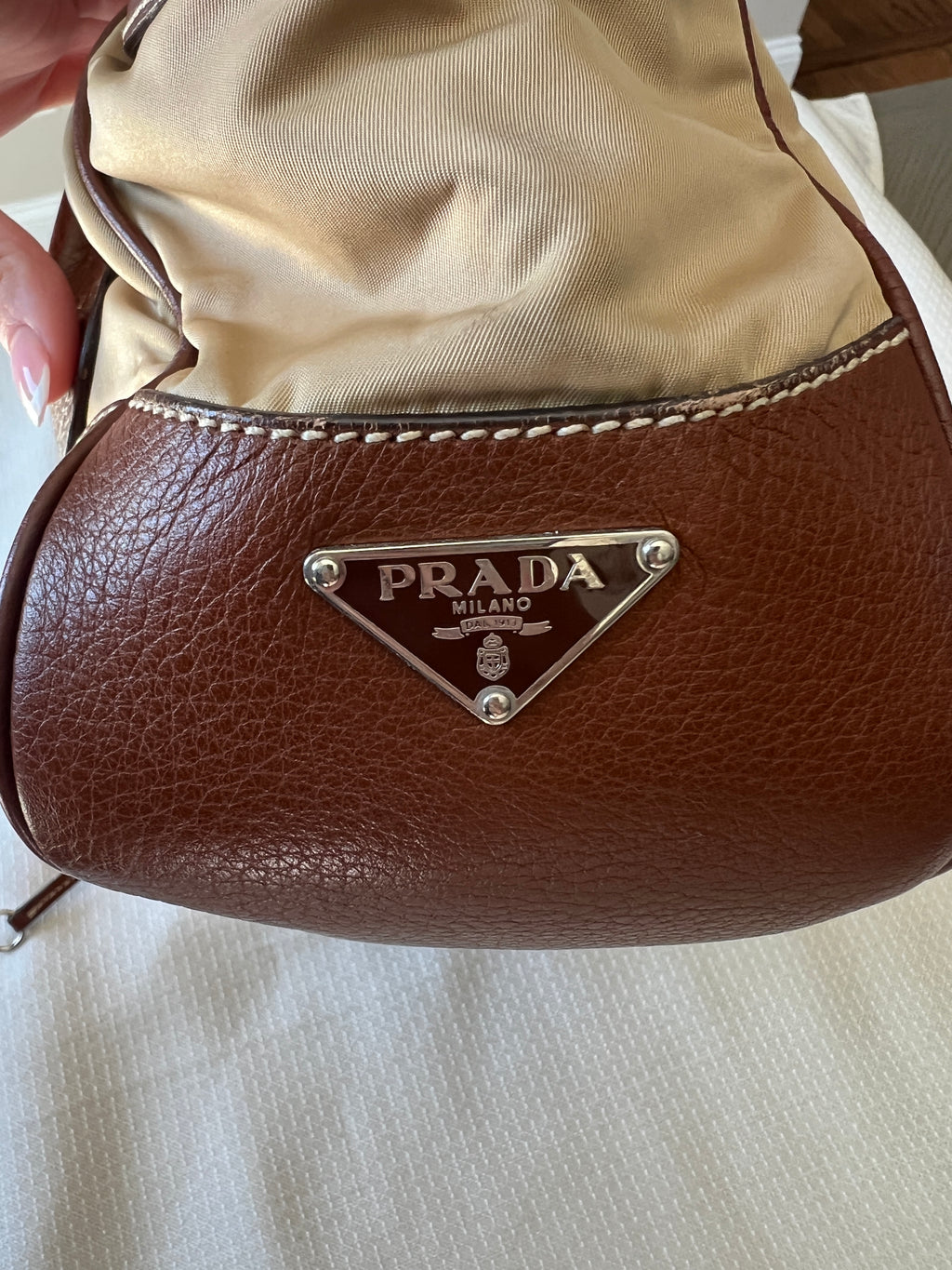 Prada Tessuto Shoulder Bag Brown/Beige