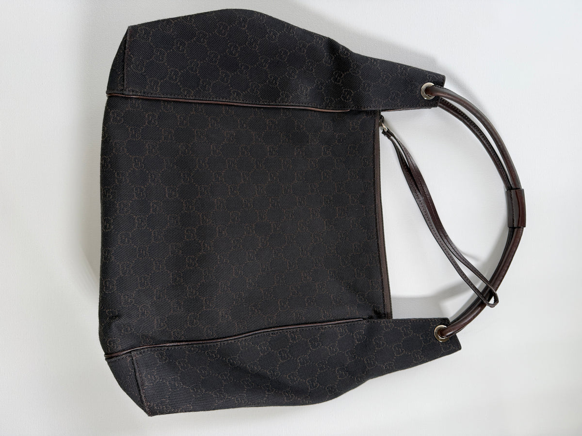 Gucci Monogram Hobo Canvas Shoulder Bag