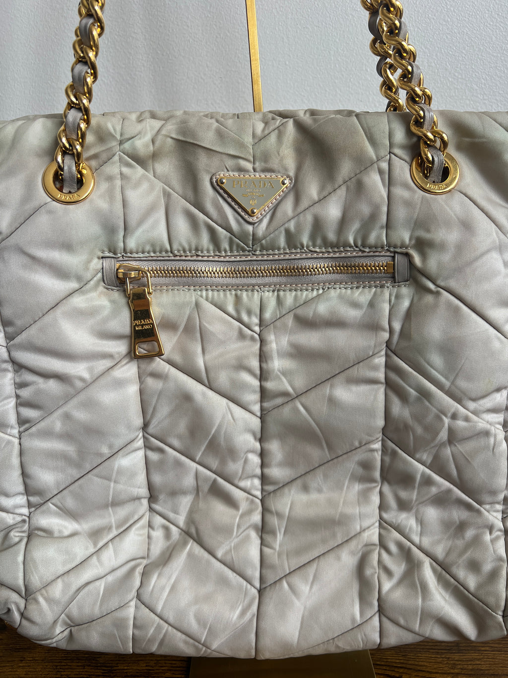 Prada Diagramme Quilted Nylon Chain Tote