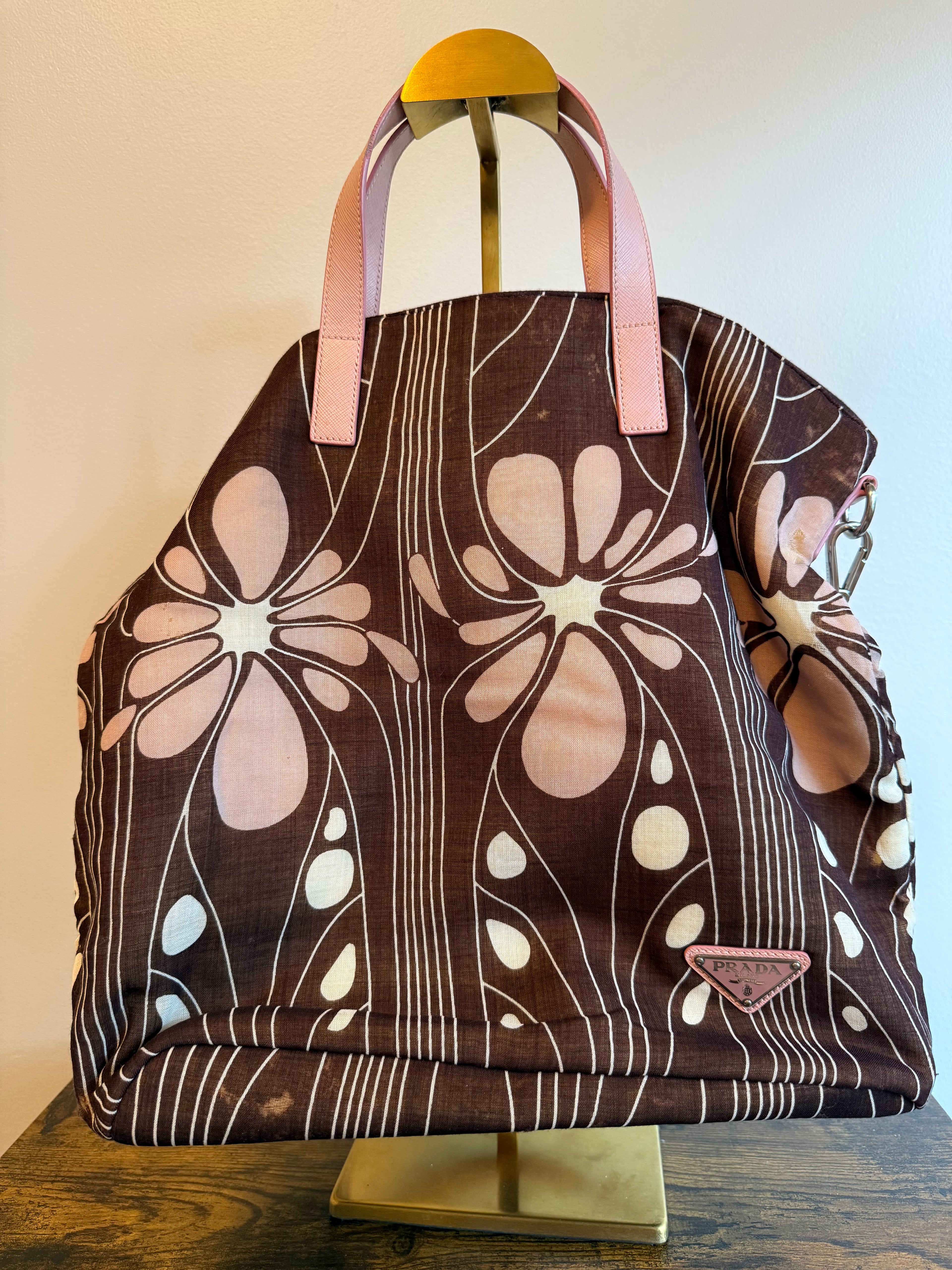 Prada 2WAY Printed Canvas Floral Tote Bag