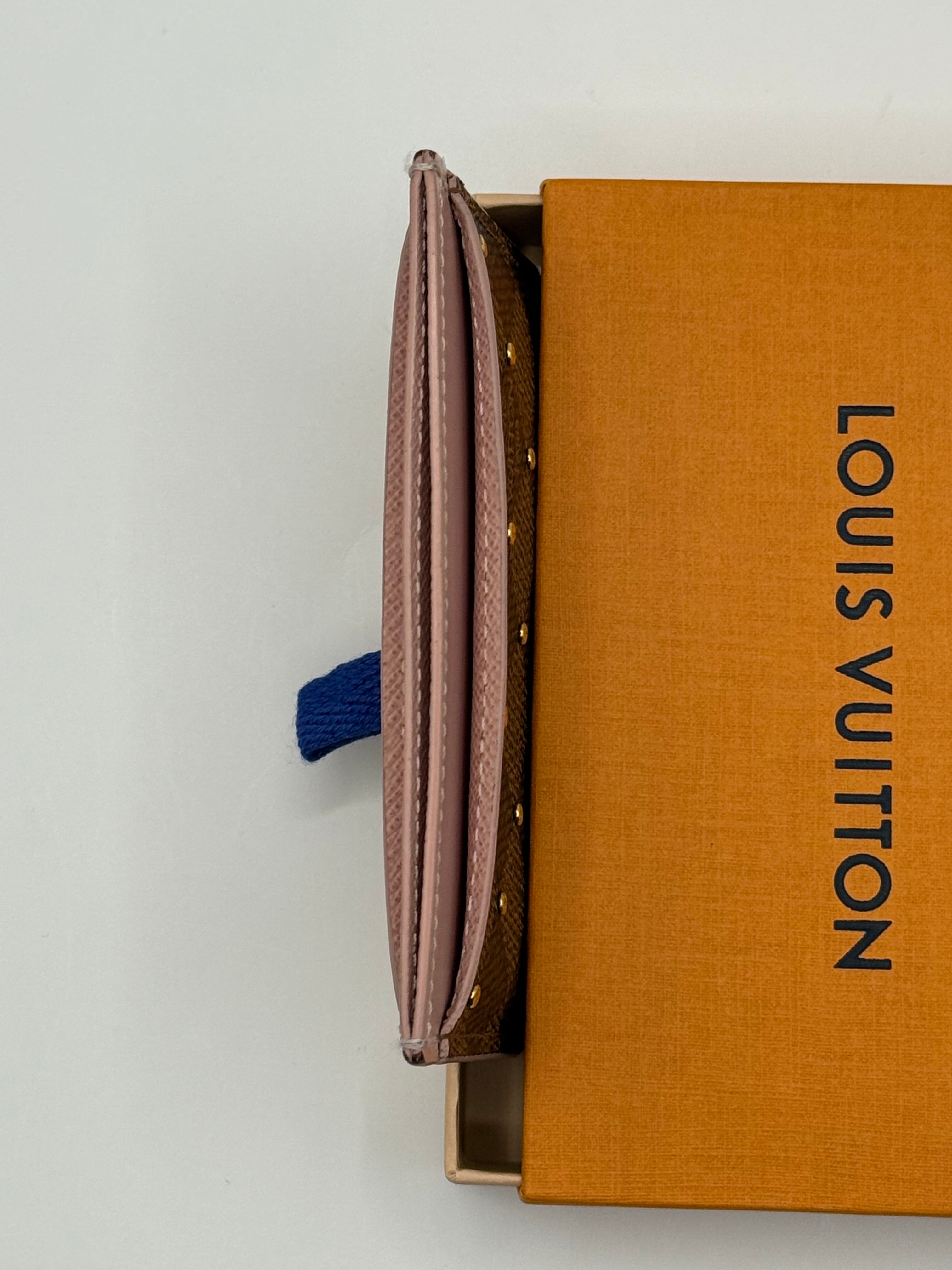 Louis Vuitton Damier Ebene Studded Card Holder – Pink Trim (2019 CA3119)