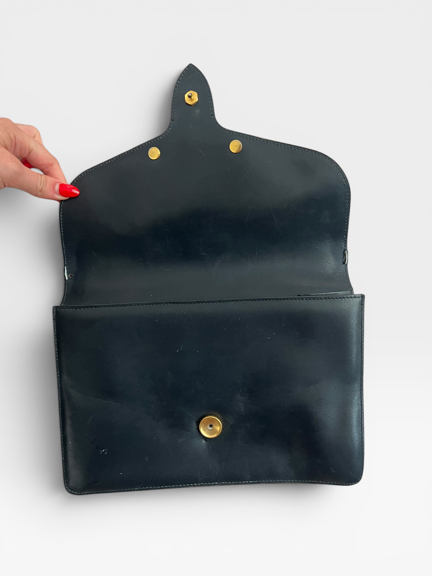 Vintage Yves Saint Laurent Black Leather Envelope Clutch