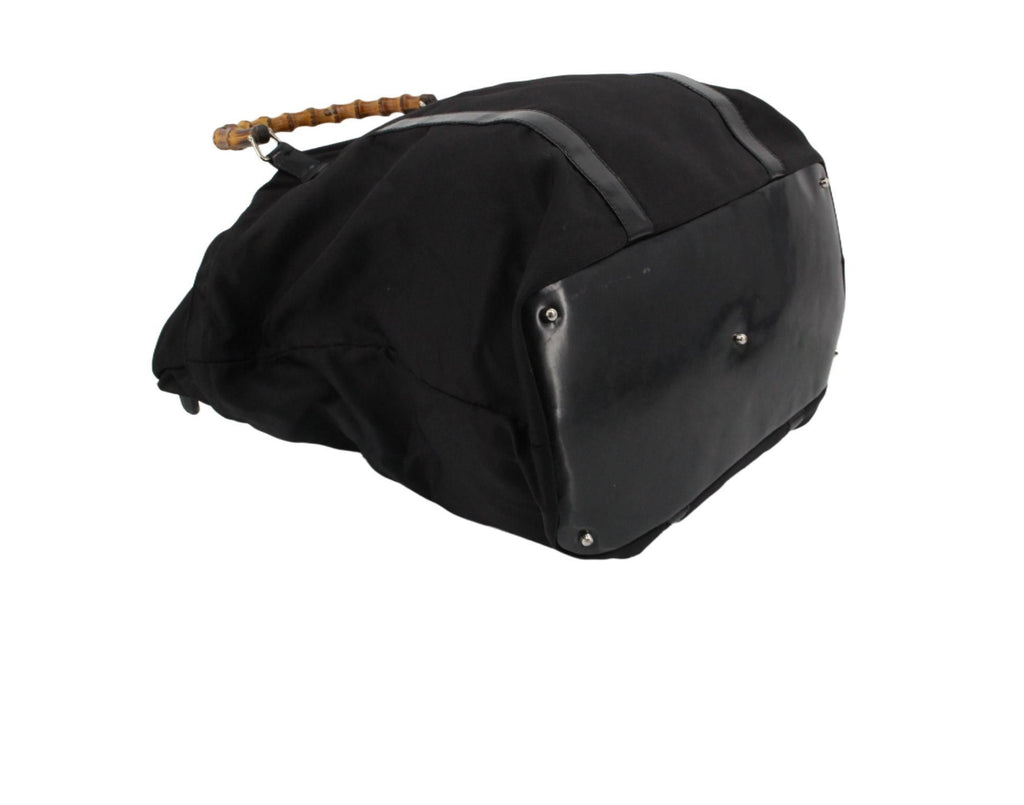 Gucci Black Nylon Bamboo Handle Tote Bag