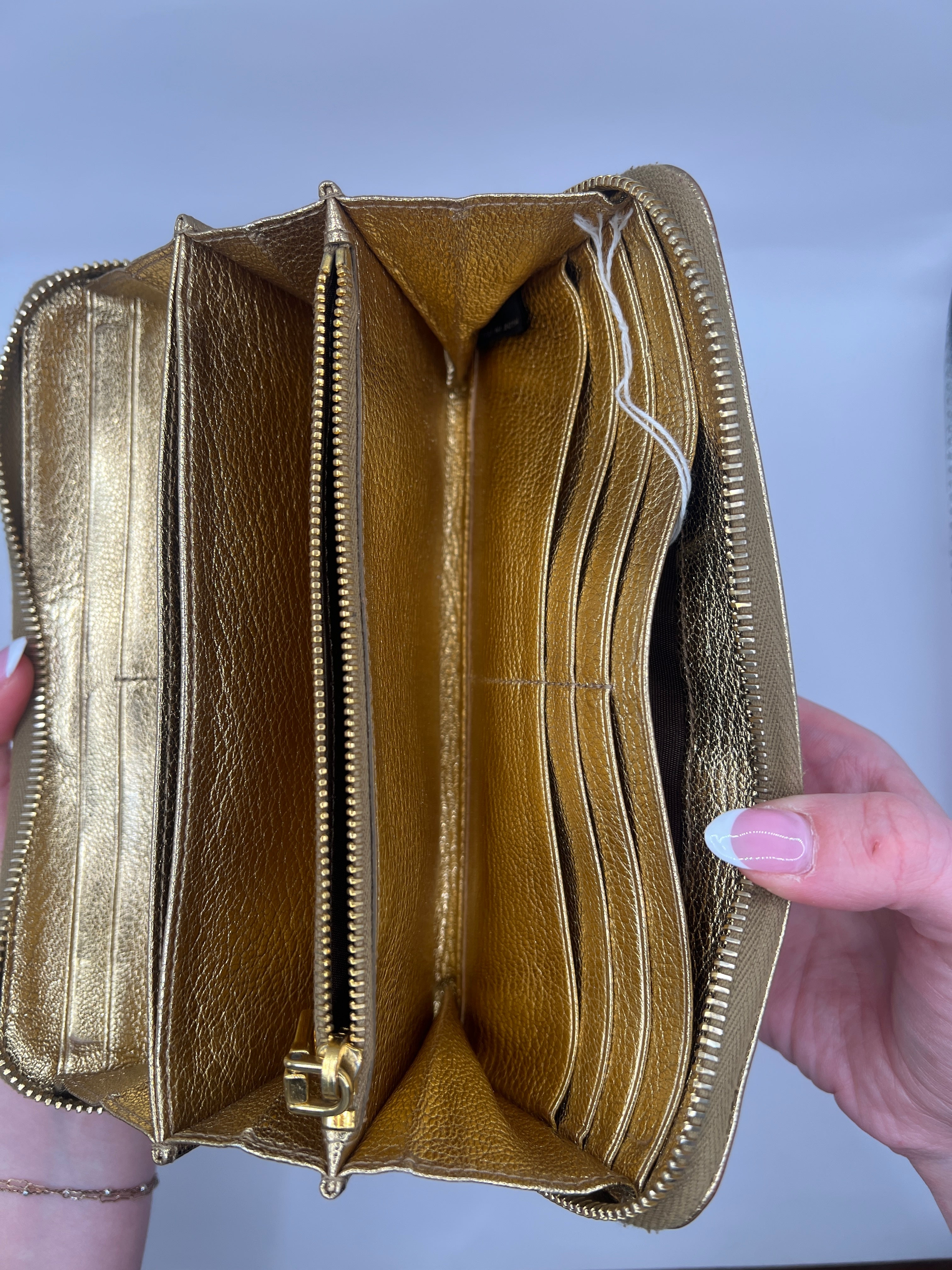 Miu Miu Gold Metallic Zip-Around Wallet