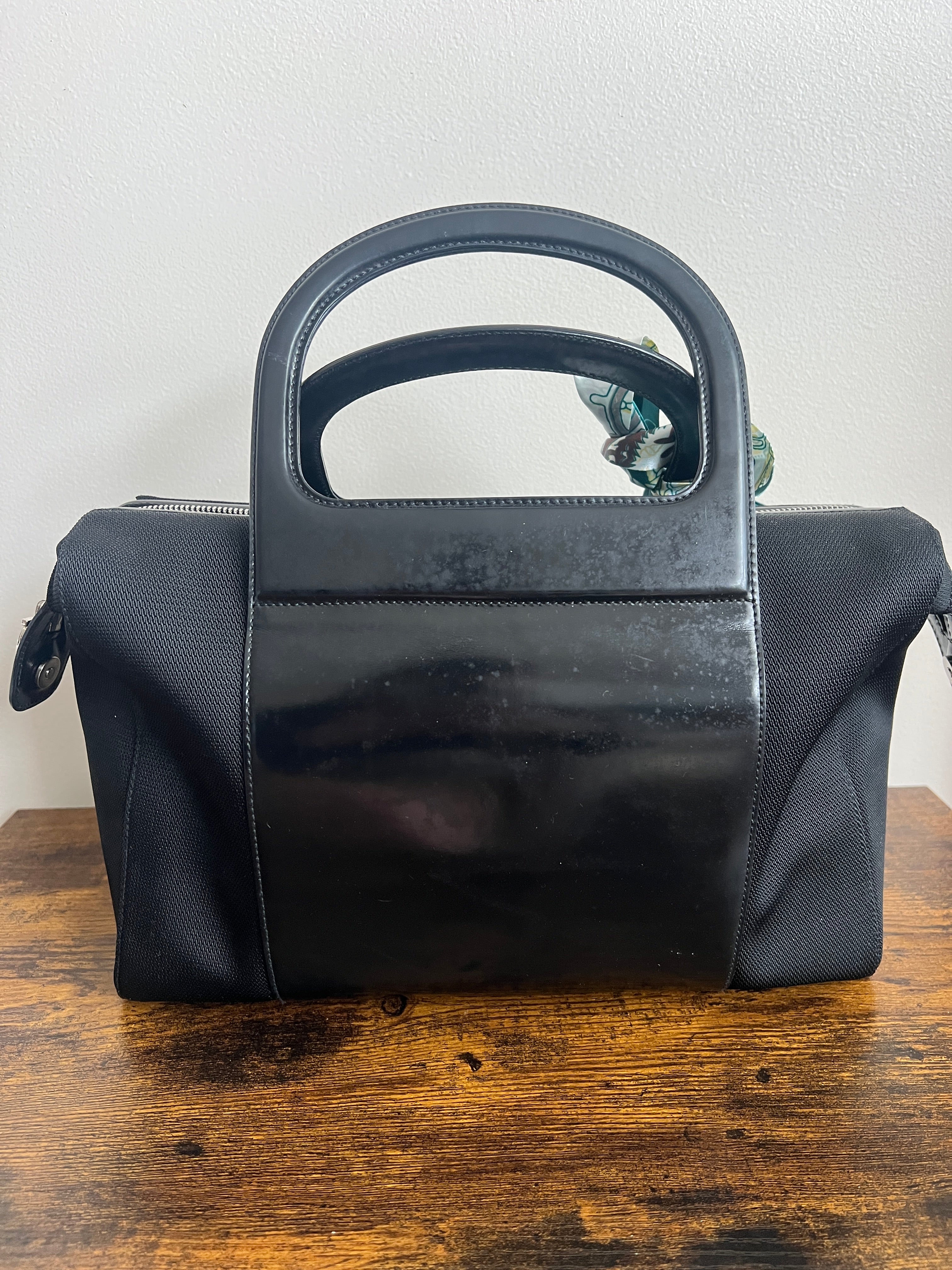 Ferragamo Patent Leather & Nylon Structured Top-Handle Tote – Black