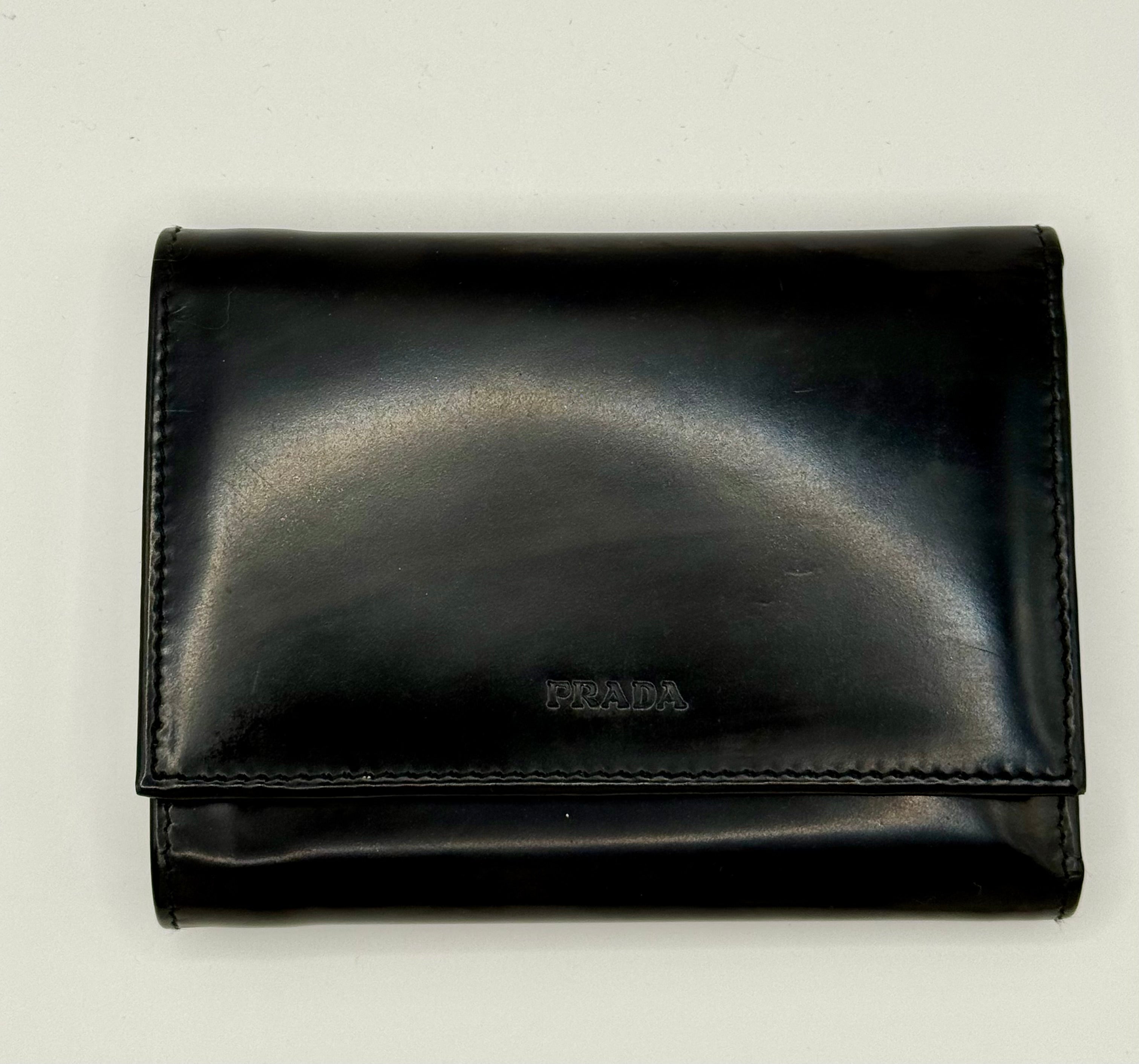 Prada Black Polished Leather Tri-Fold Wallet
