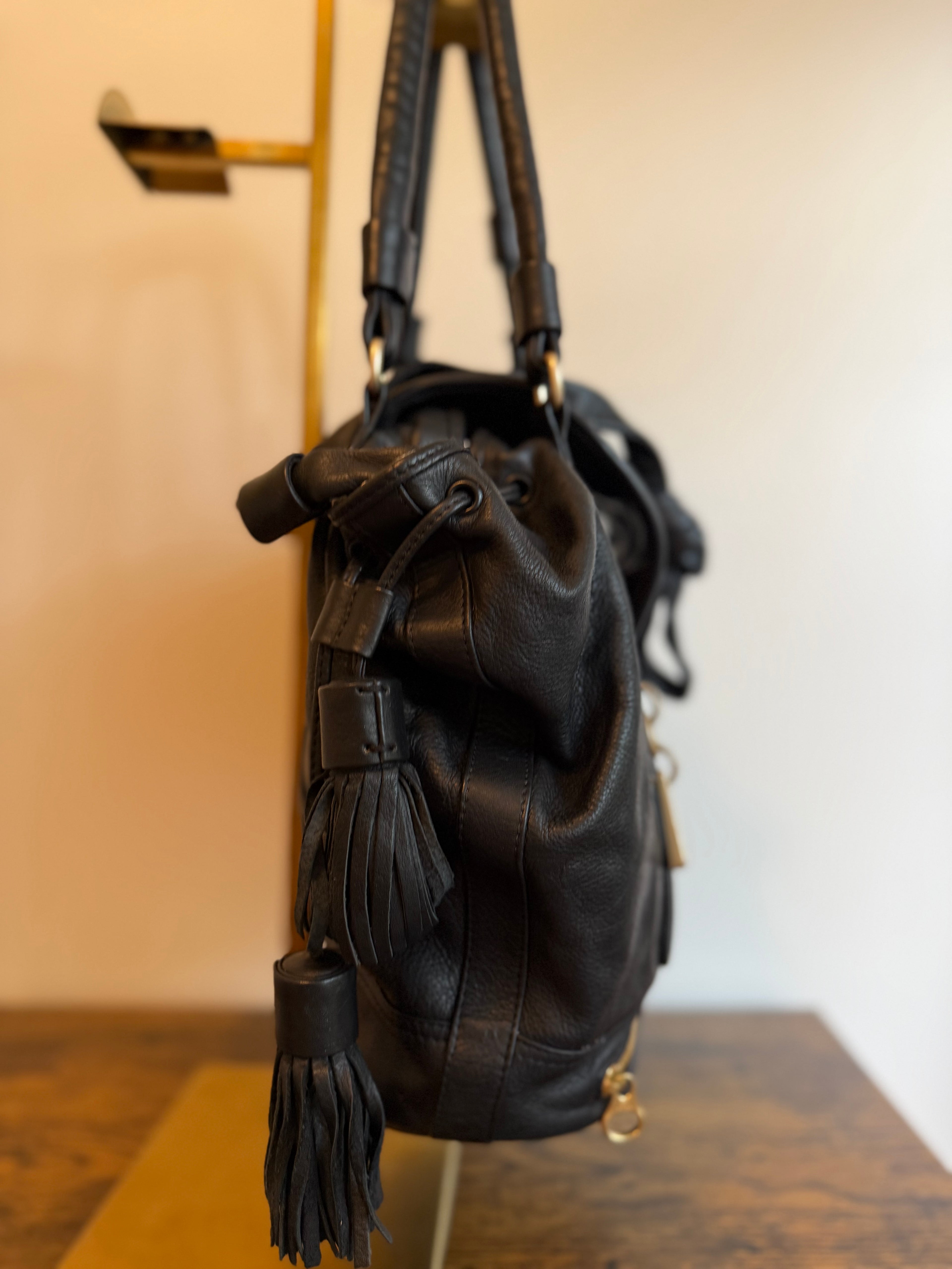 See by Chloé black pebbled leather Bucket/Satchel bag