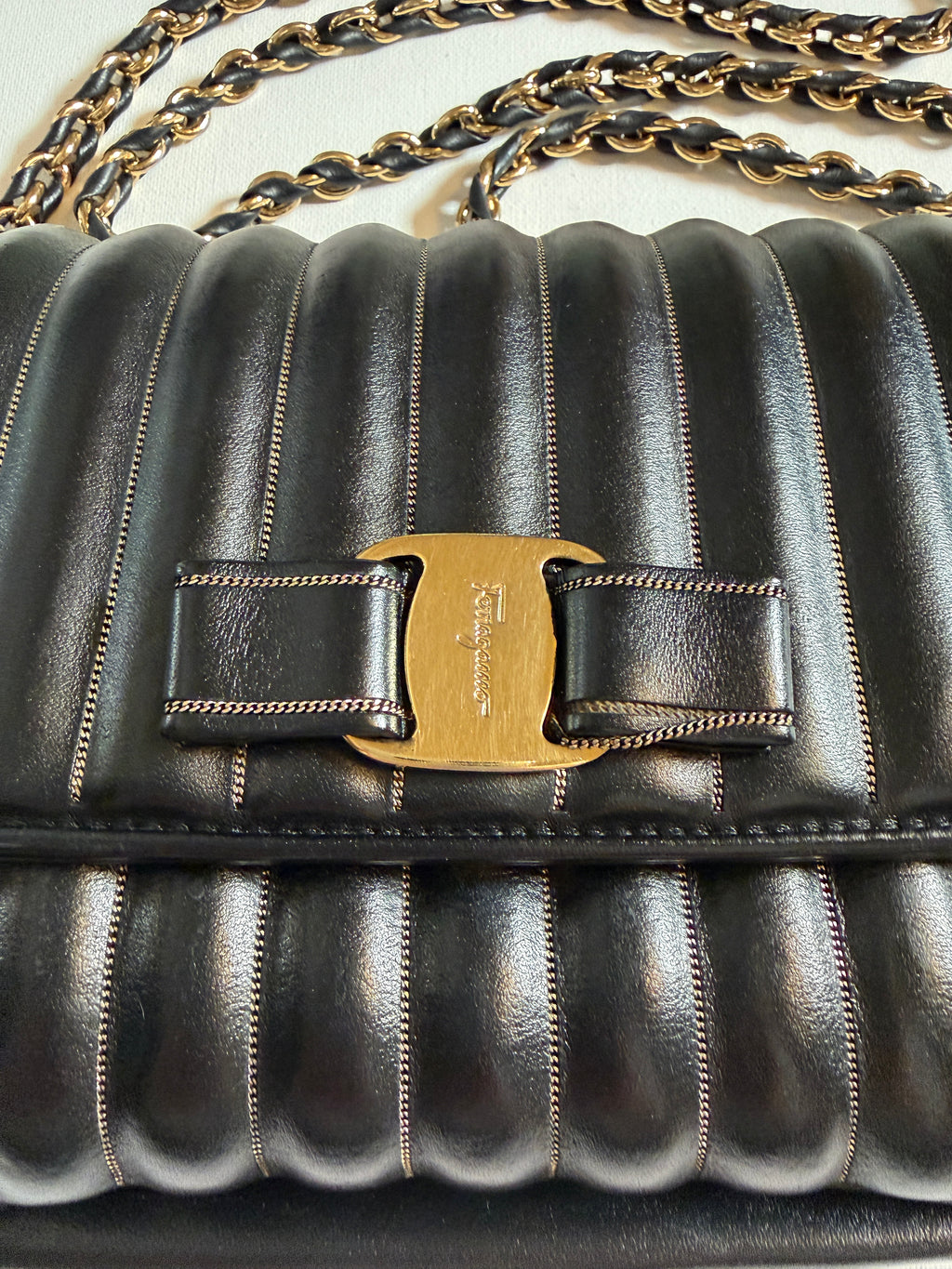 Ferragamo Quilted Leather Chain Shoulder Bag