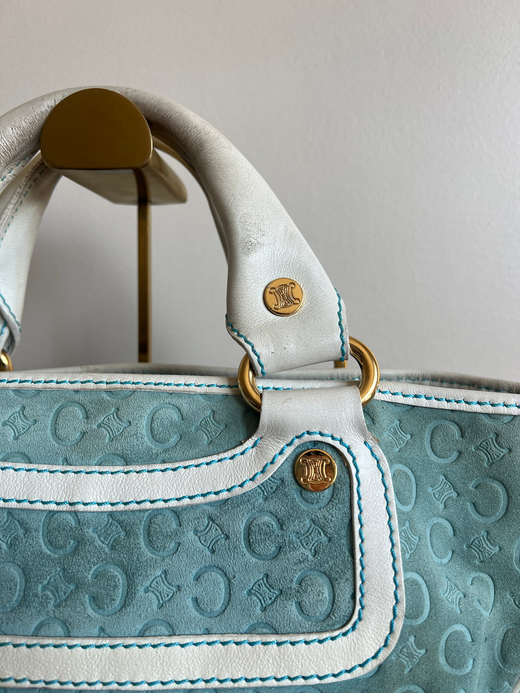 Celine Blue Suede Monogram Handbag