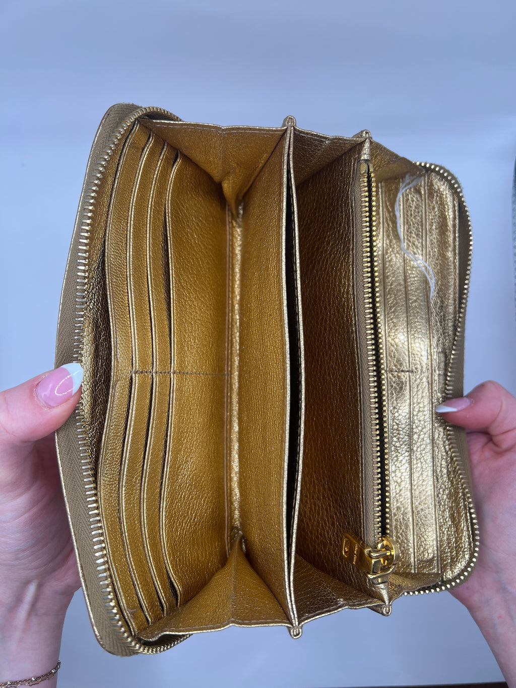 Miu Miu Gold Metallic Zip-Around Wallet