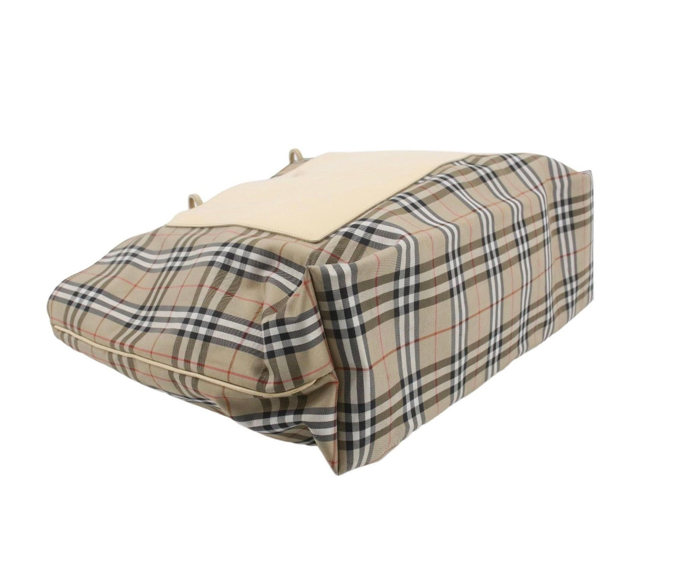 Burberry Nova Check Large Tote Bag with Cream Leather Panel