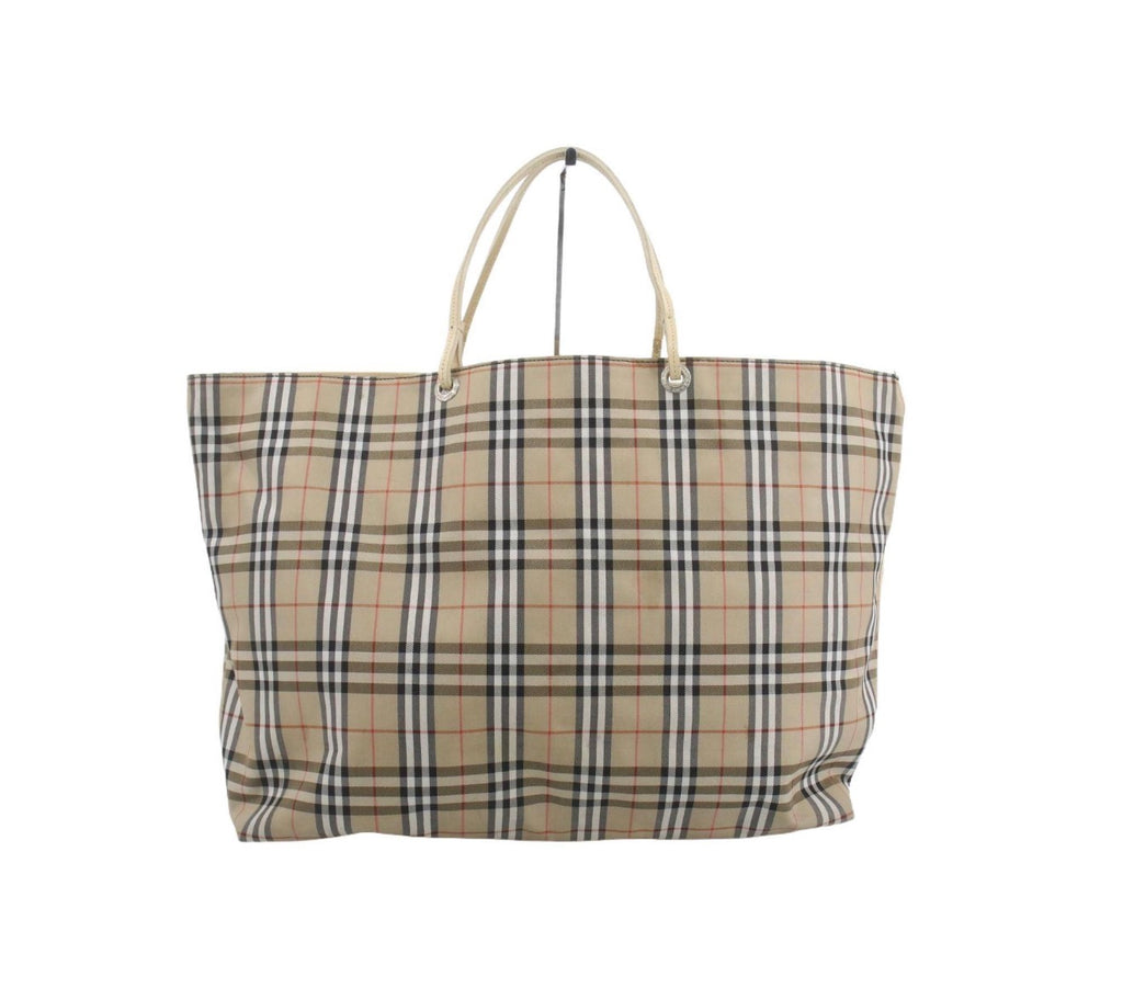Burberry Nova Check Large Tote Bag with Cream Leather Panel