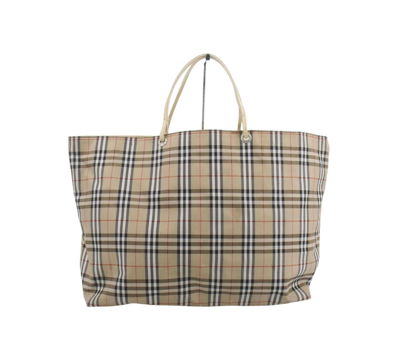 Burberry Nova Check Large Tote Bag with Cream Leather Panel