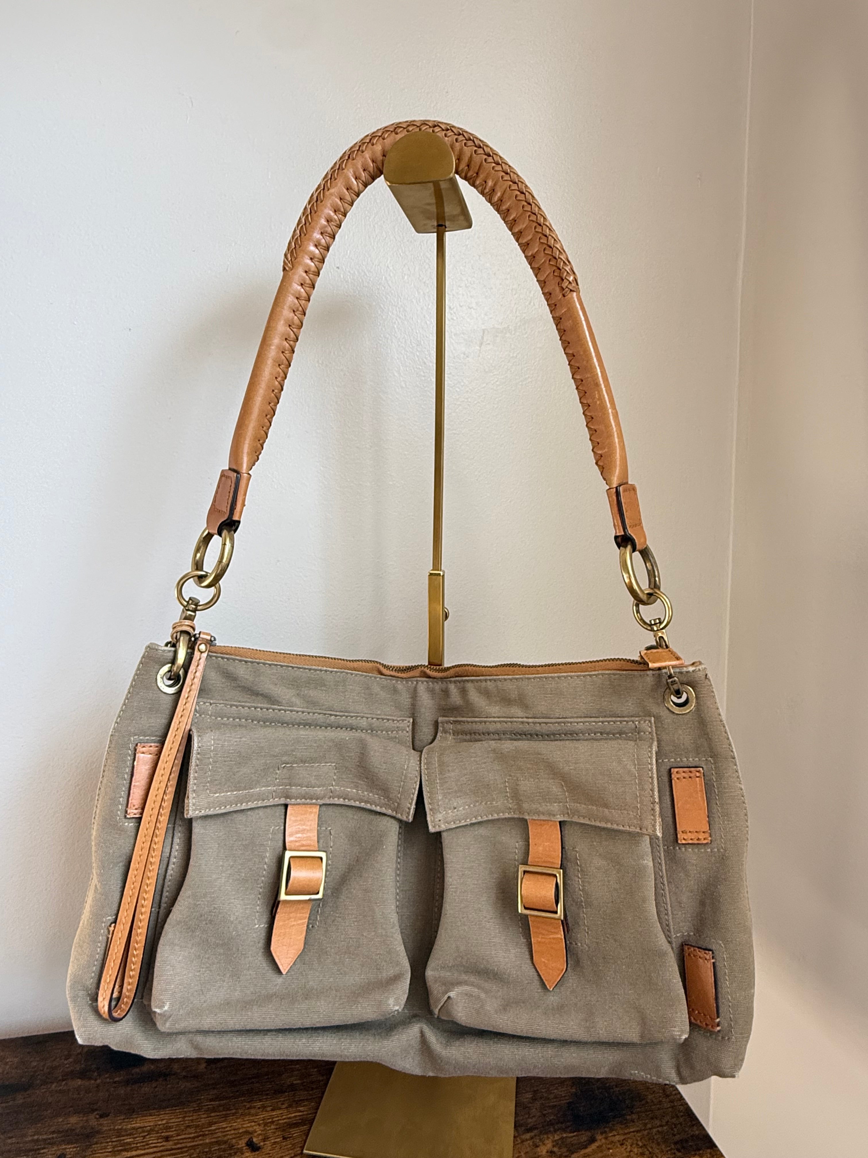 Gucci Early 2000s Canvas & Leather Utility Shoulder Bag