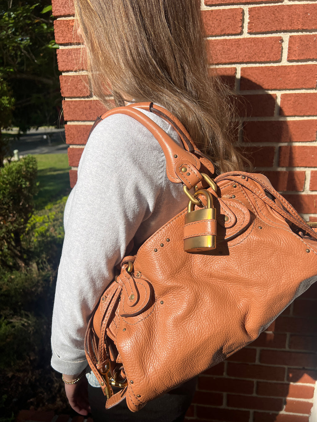 Chloé Paddington Lock Bag in Caramel Pebbled Leather