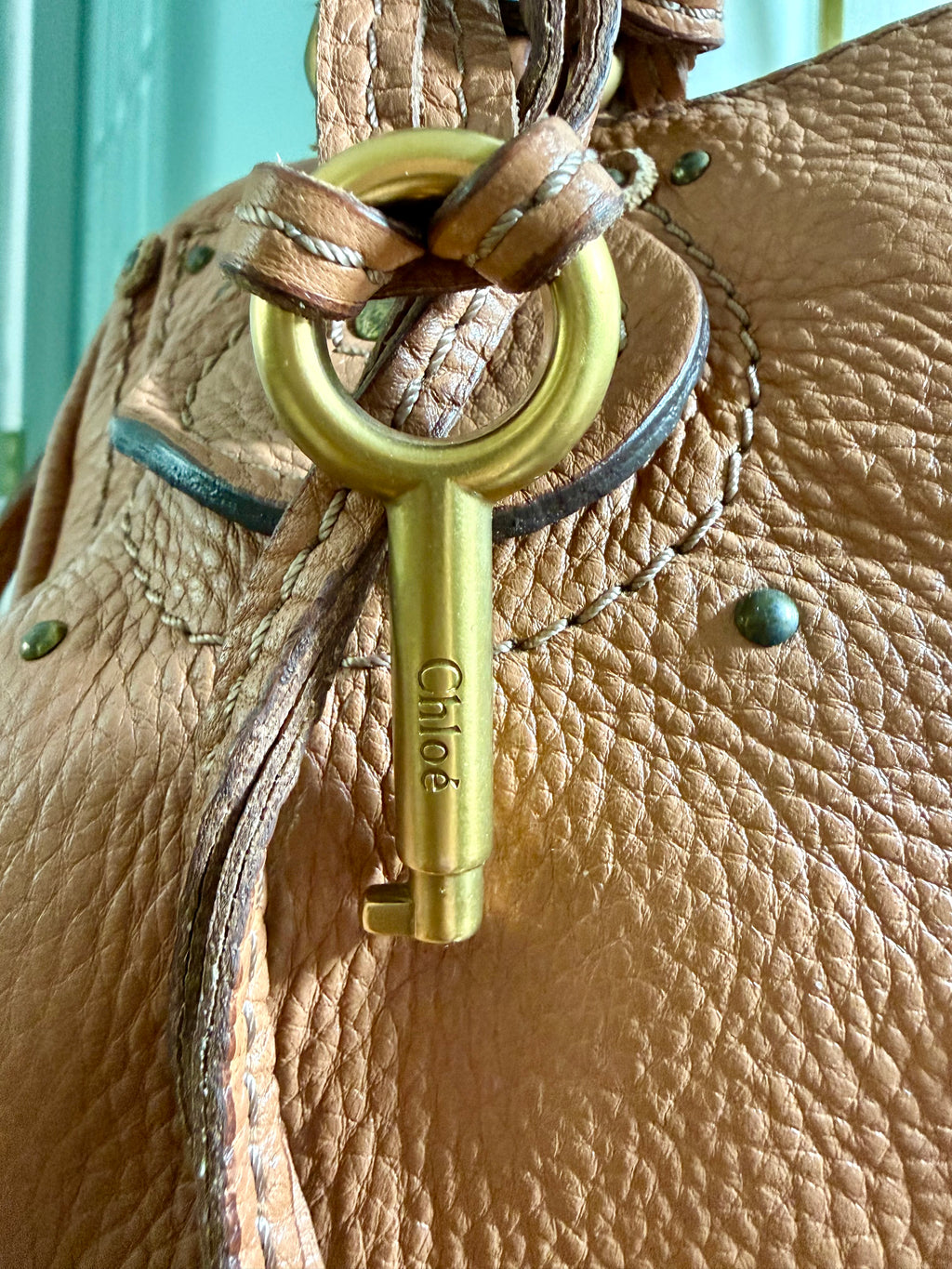 Chloé Paddington Lock Bag in Caramel Pebbled Leather