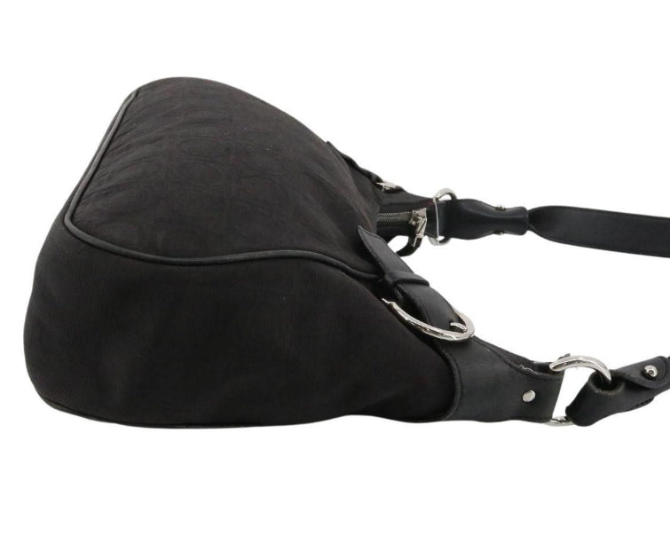 Ferragamo Black Gancini Canvas Shoulder Bag