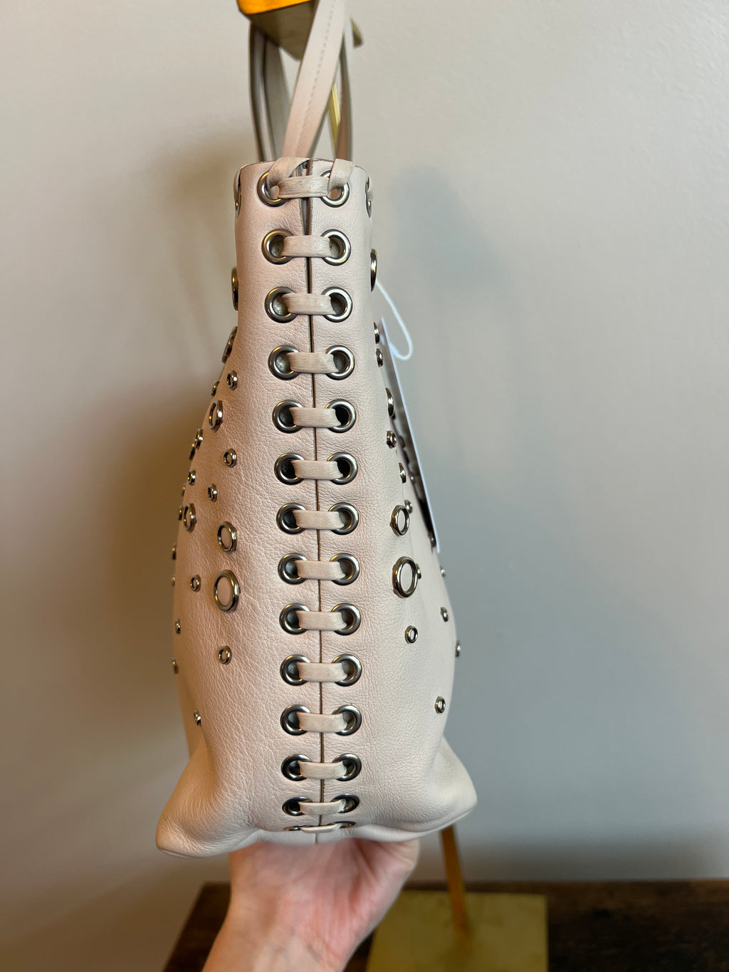 Salvatore Ferragamo Blush Gancini Studded Leather Tote Bag