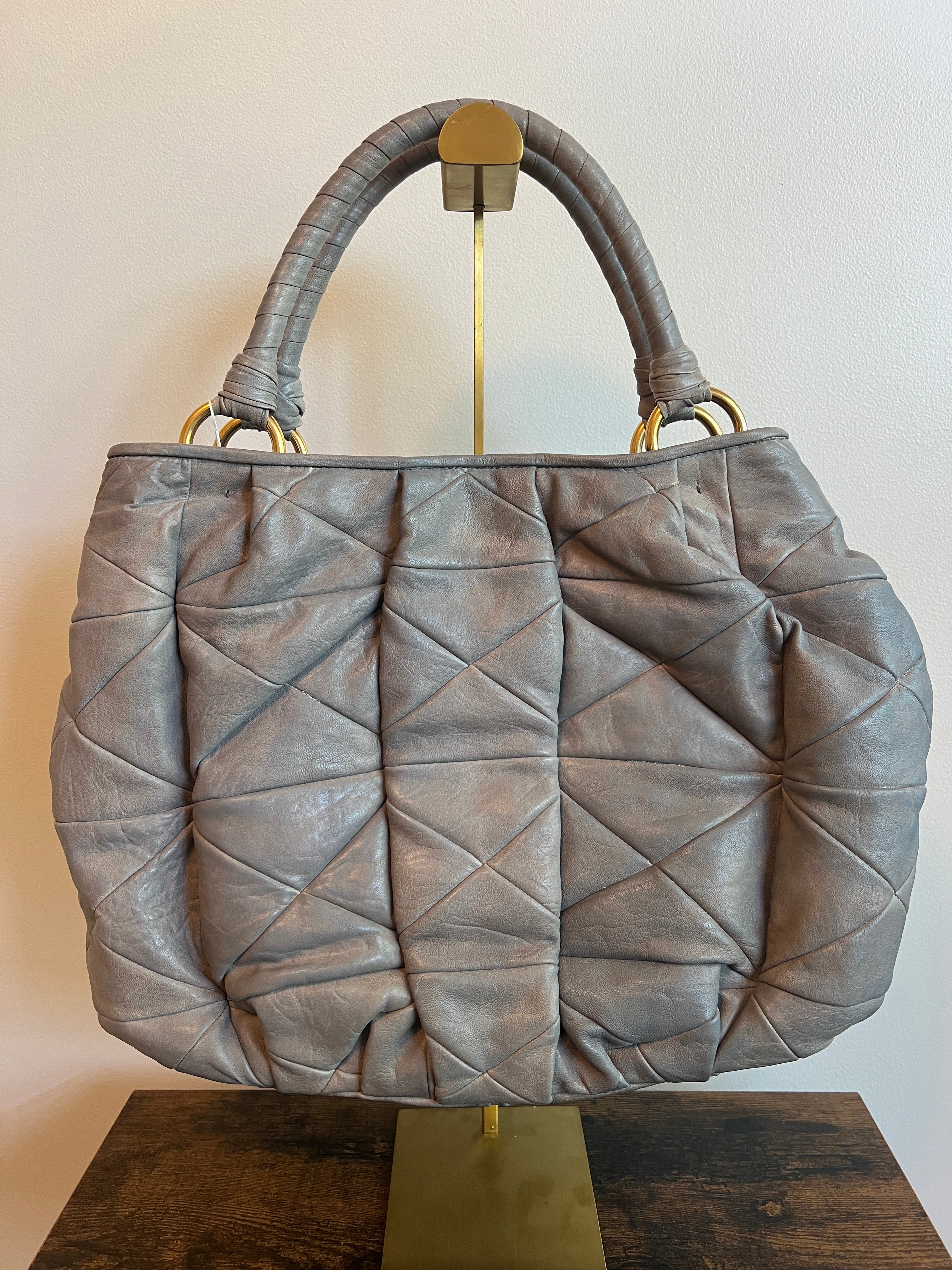 Miu Miu Grey Matelassé Leather Shoulder Bag
