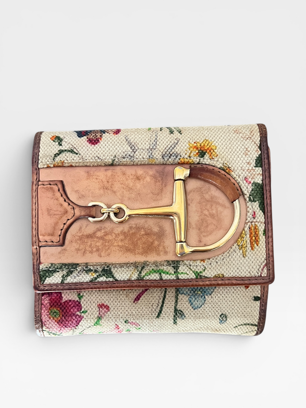 Gucci Floral Canvas Horsebit Trifold Wallet