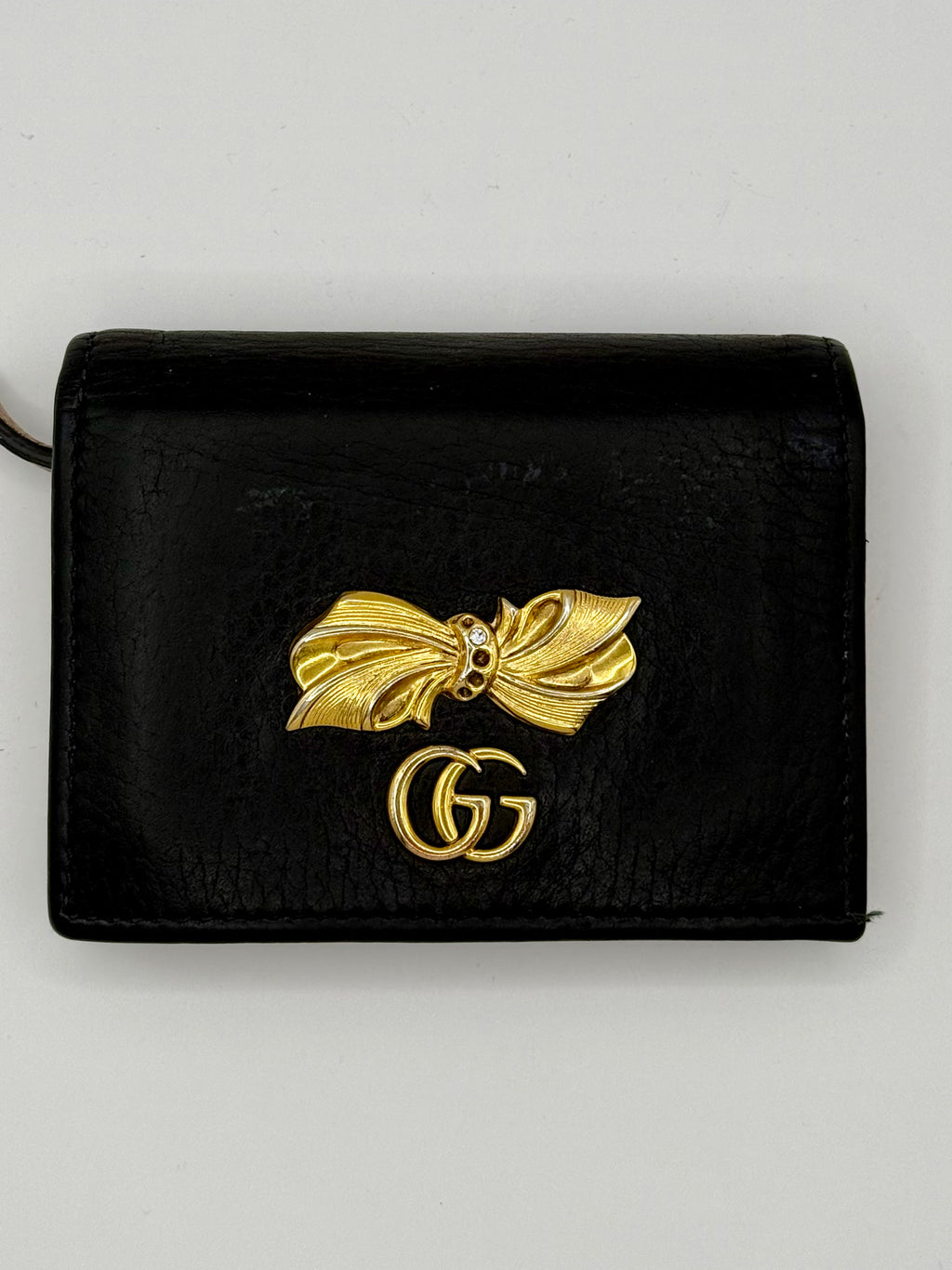 Gucci GG Marmont Bow Mini Wallet – Black Leather with Floral Interior