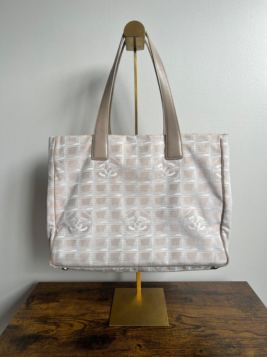 Chanel Travel Line Tote Bag – Beige Nylon Jacquard with Leather Trim