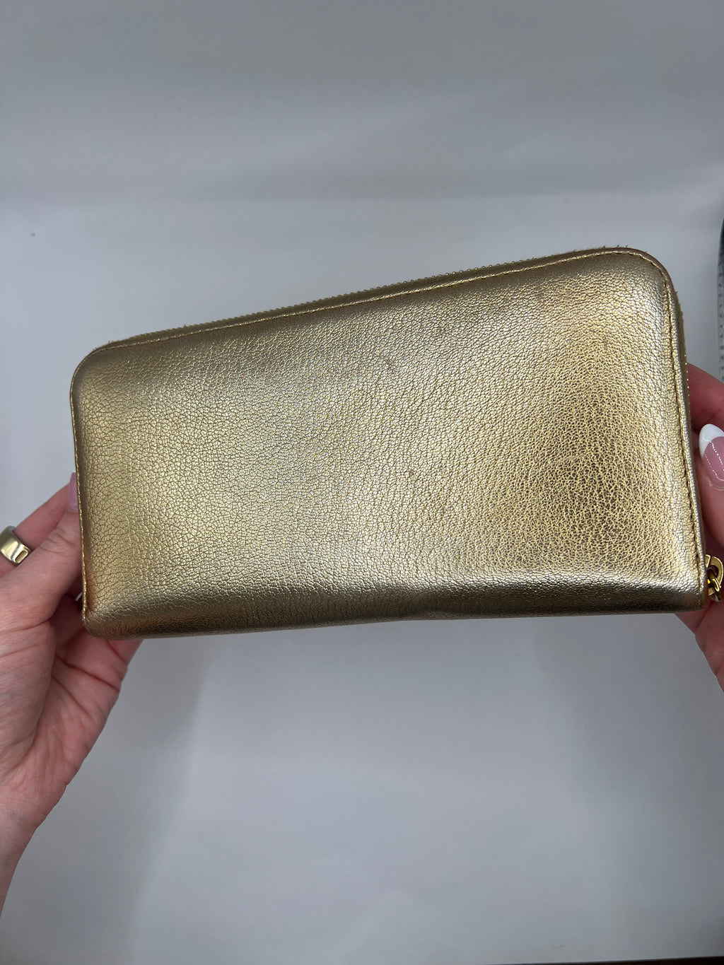 Miu Miu Gold Metallic Zip-Around Wallet
