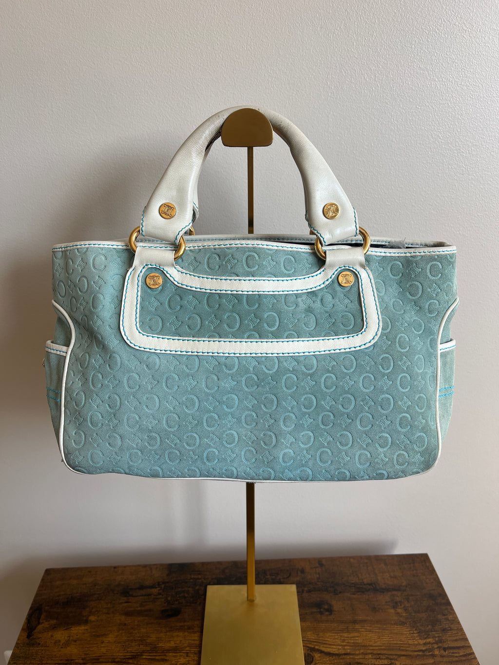 Celine Blue Suede Monogram Handbag