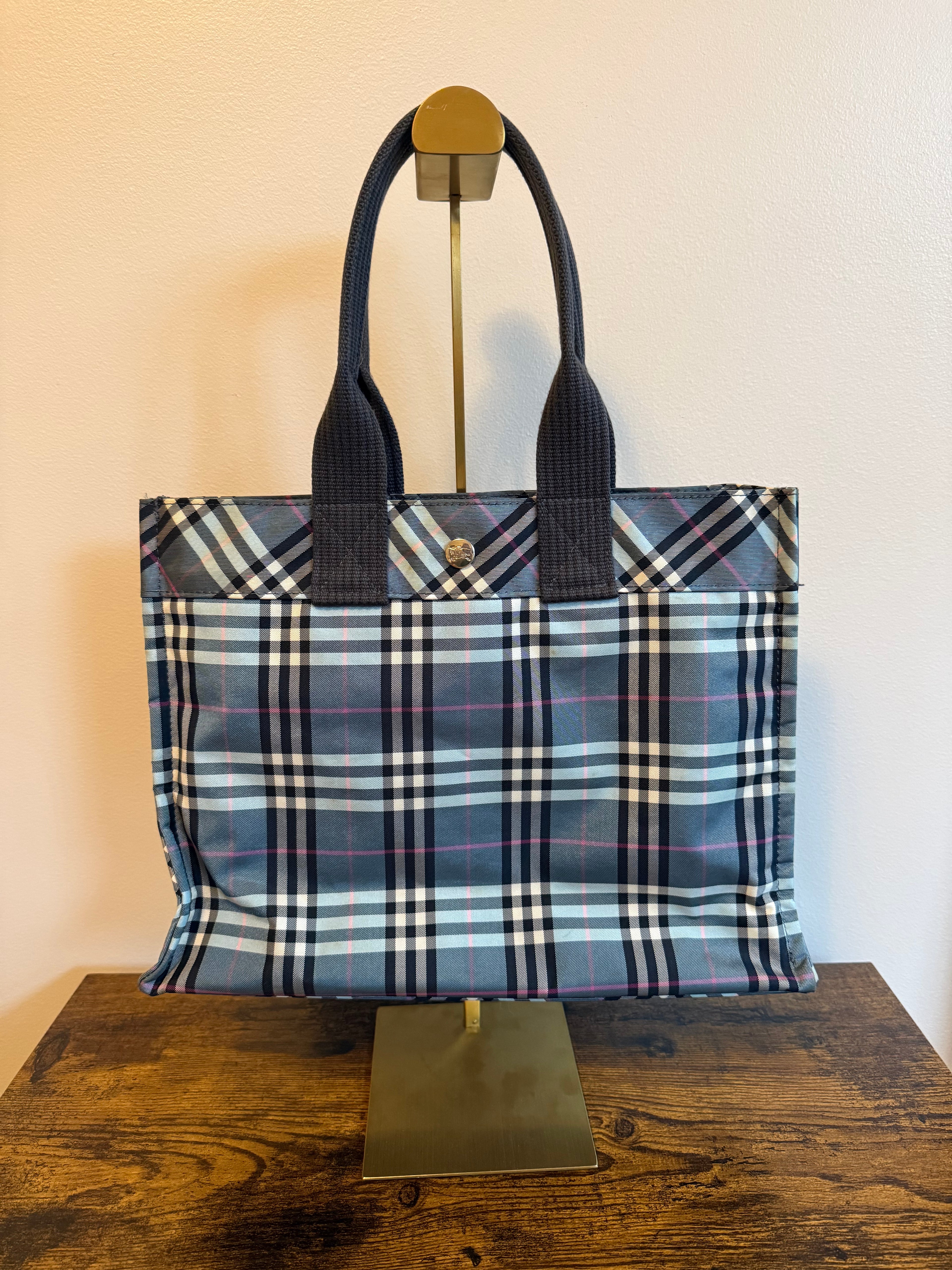 Burberry Blue Nova Check Nylon Tote