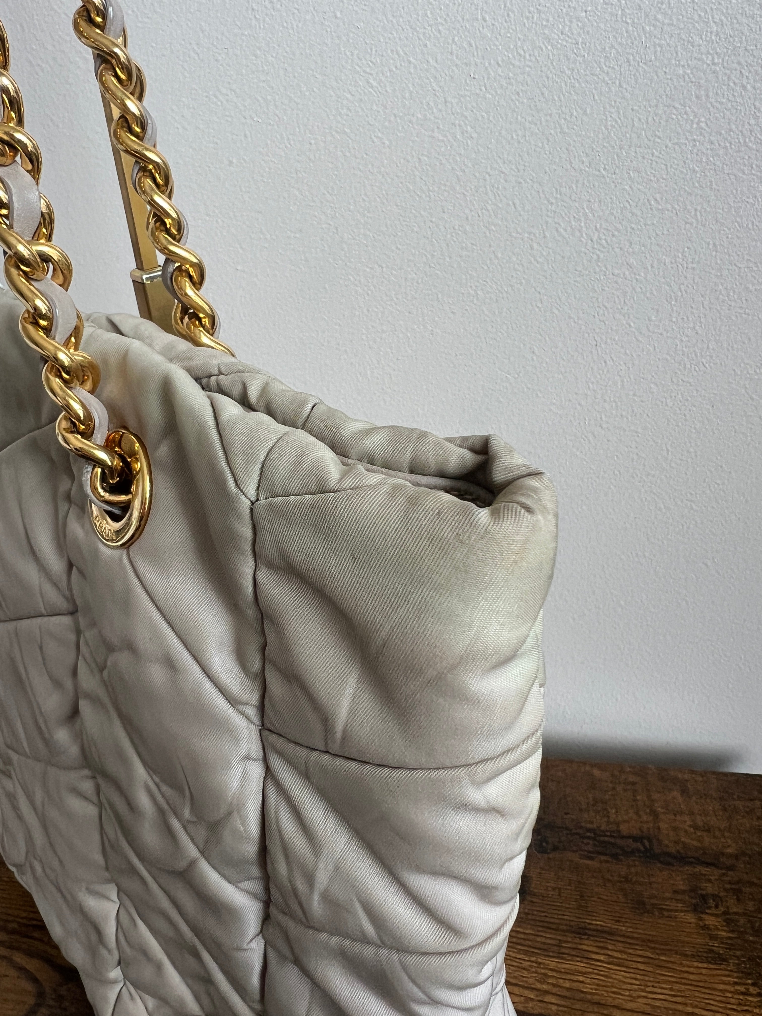 Prada Diagramme Quilted Nylon Chain Tote