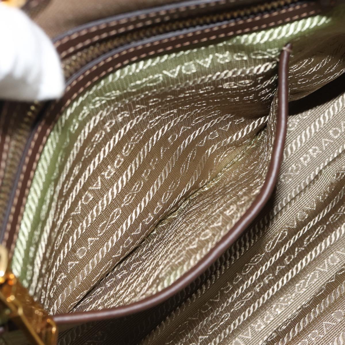Prada Canapa Jacquard Logo Tote — Khaki Canvas, Brown Leather Trim