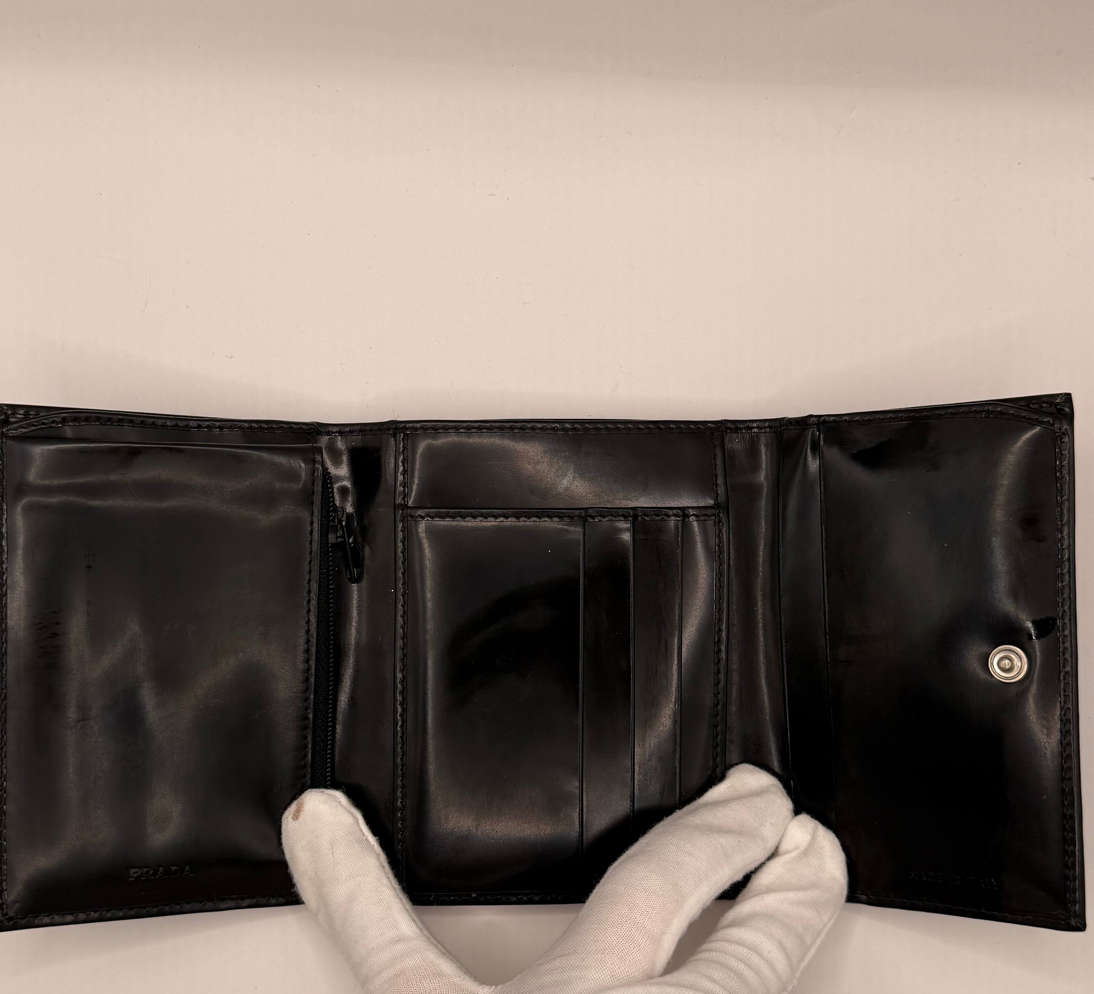 Prada Black Polished Leather Tri-Fold Wallet