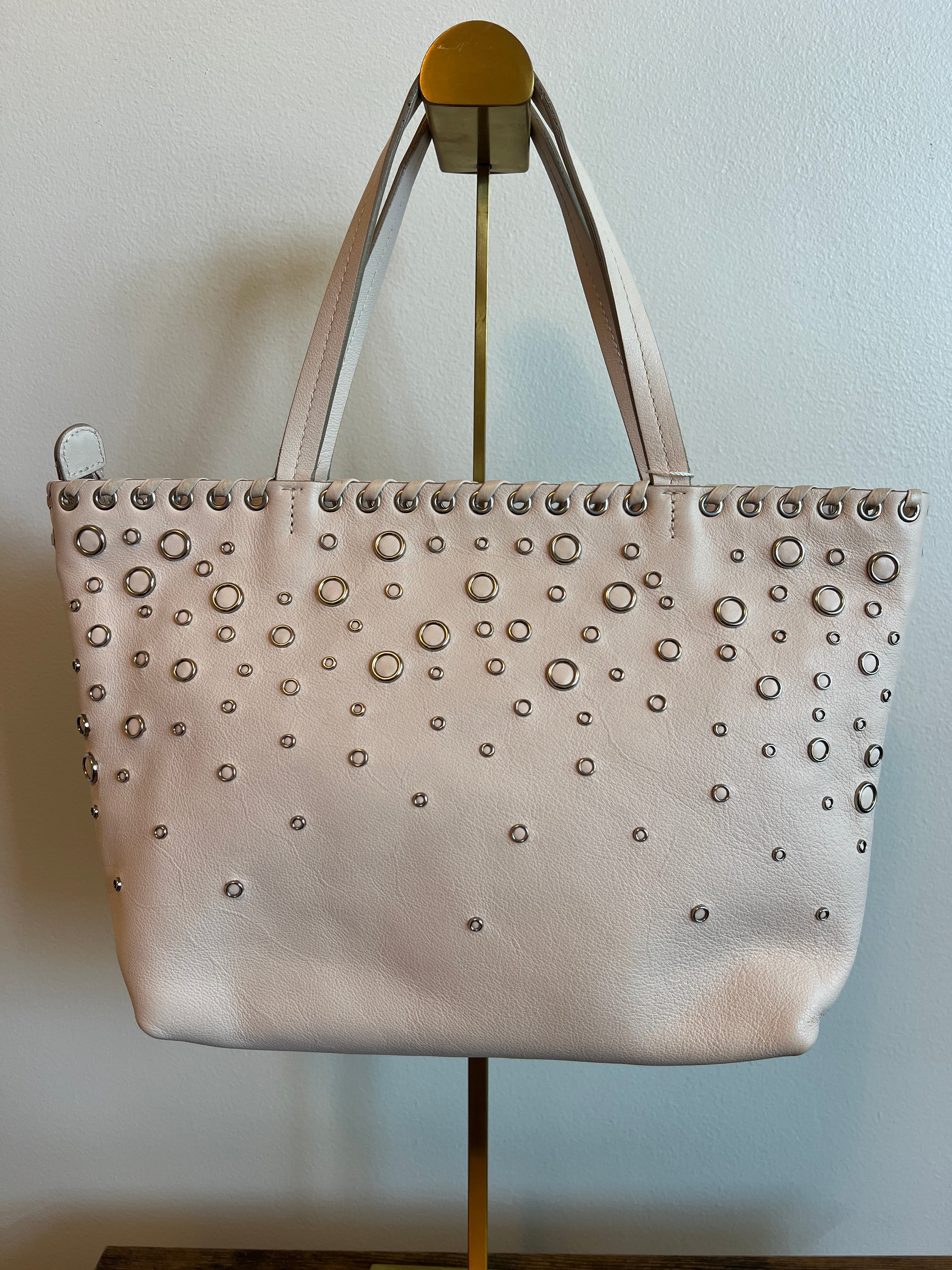 Salvatore Ferragamo Blush Gancini Studded Leather Tote Bag