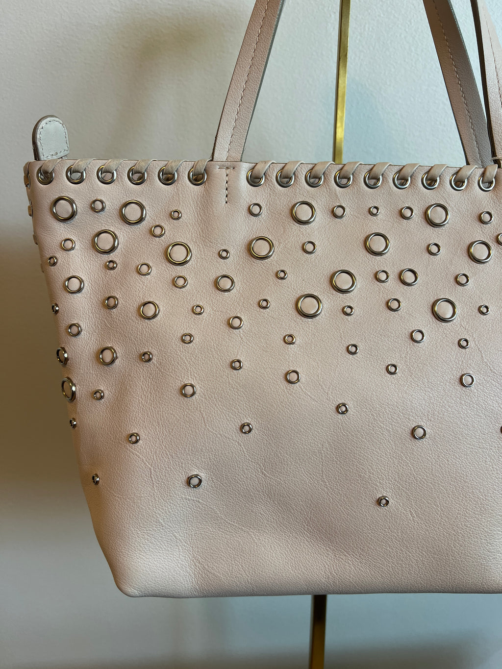 Salvatore Ferragamo Blush Gancini Studded Leather Tote Bag