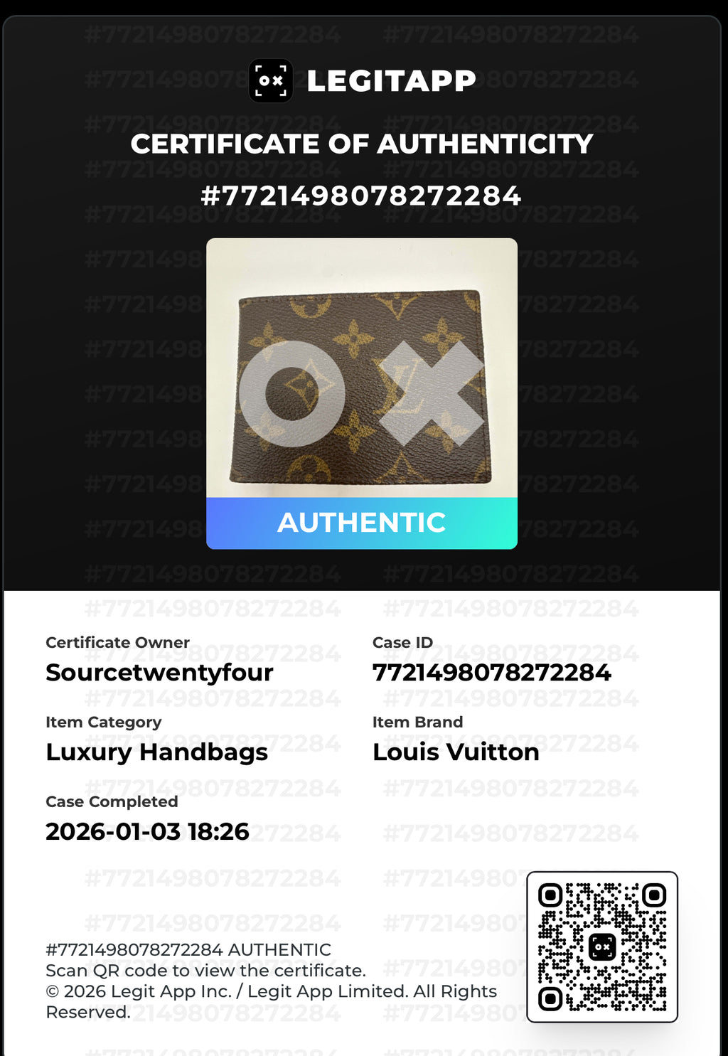 Louis Vuitton Monogram Vintage Bifold Card Case