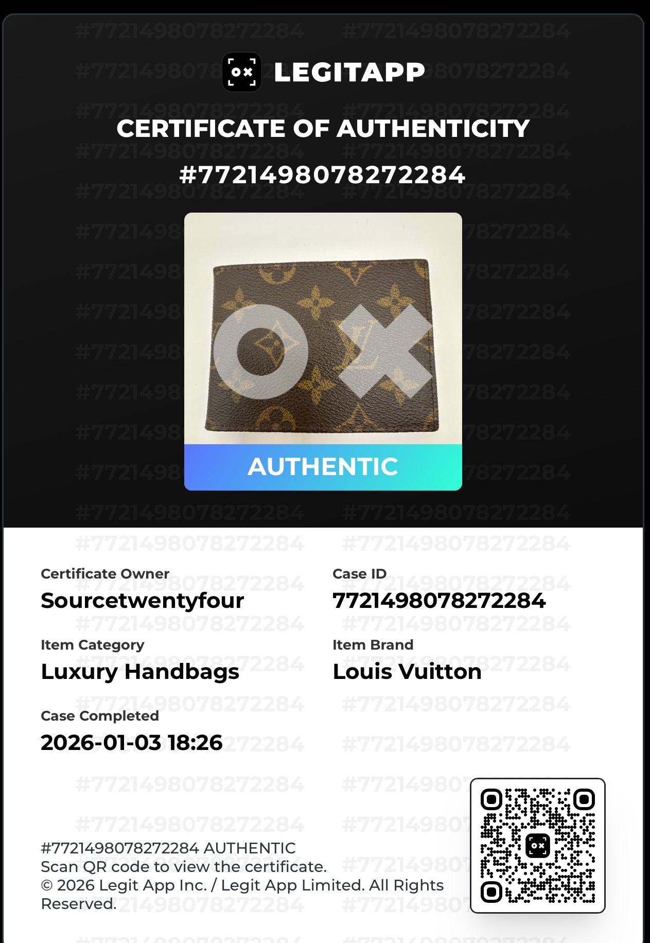 Louis Vuitton Monogram Vintage Bifold Card Case