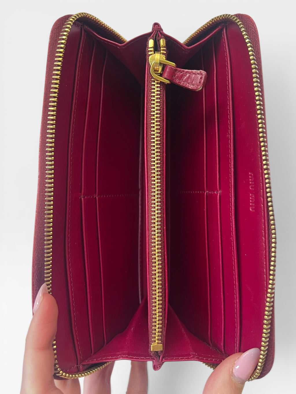 Miu Miu Red Croc-Embossed Patent Zip Wallet