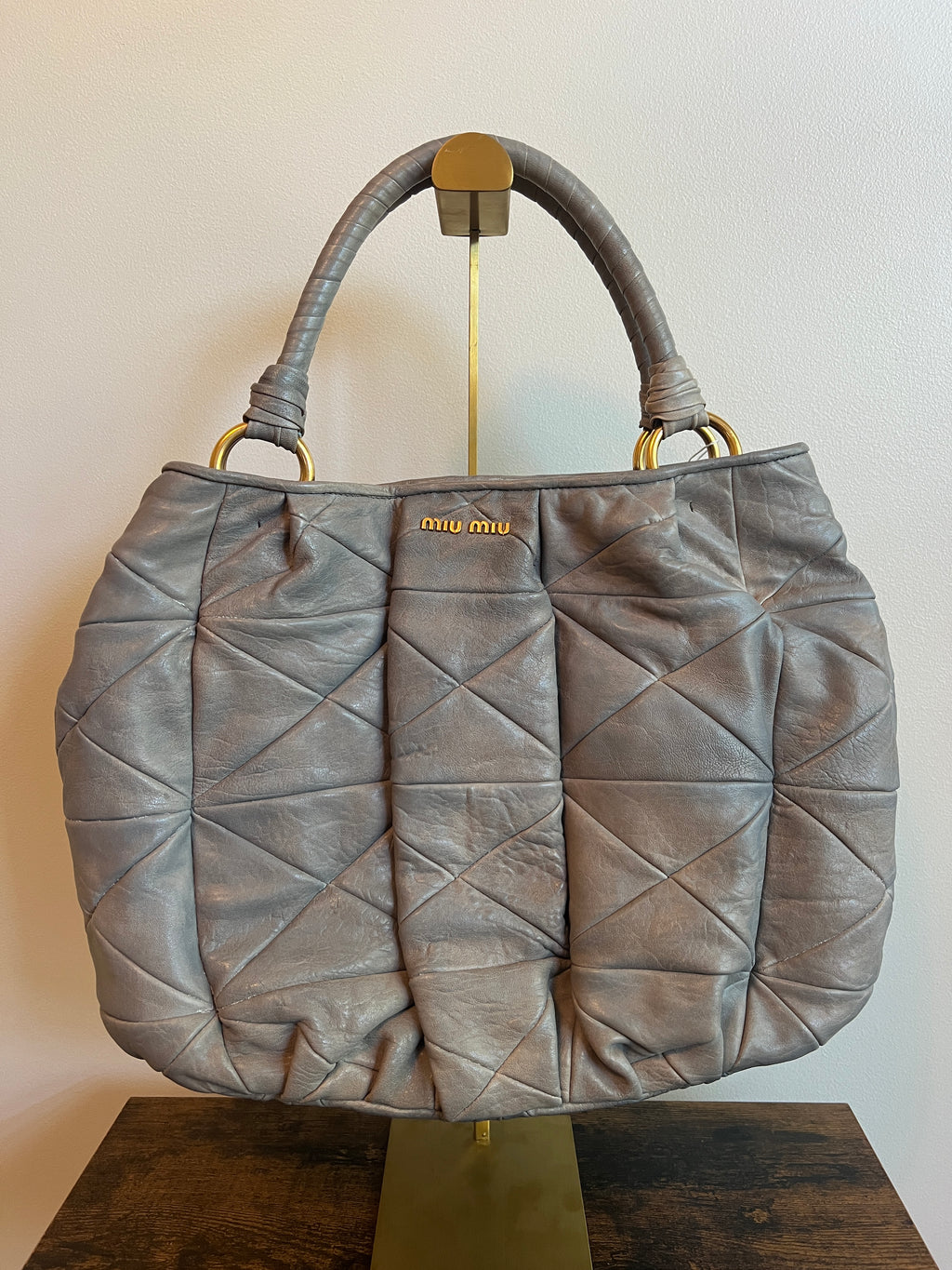 Miu Miu Grey Matelassé Leather Shoulder Bag