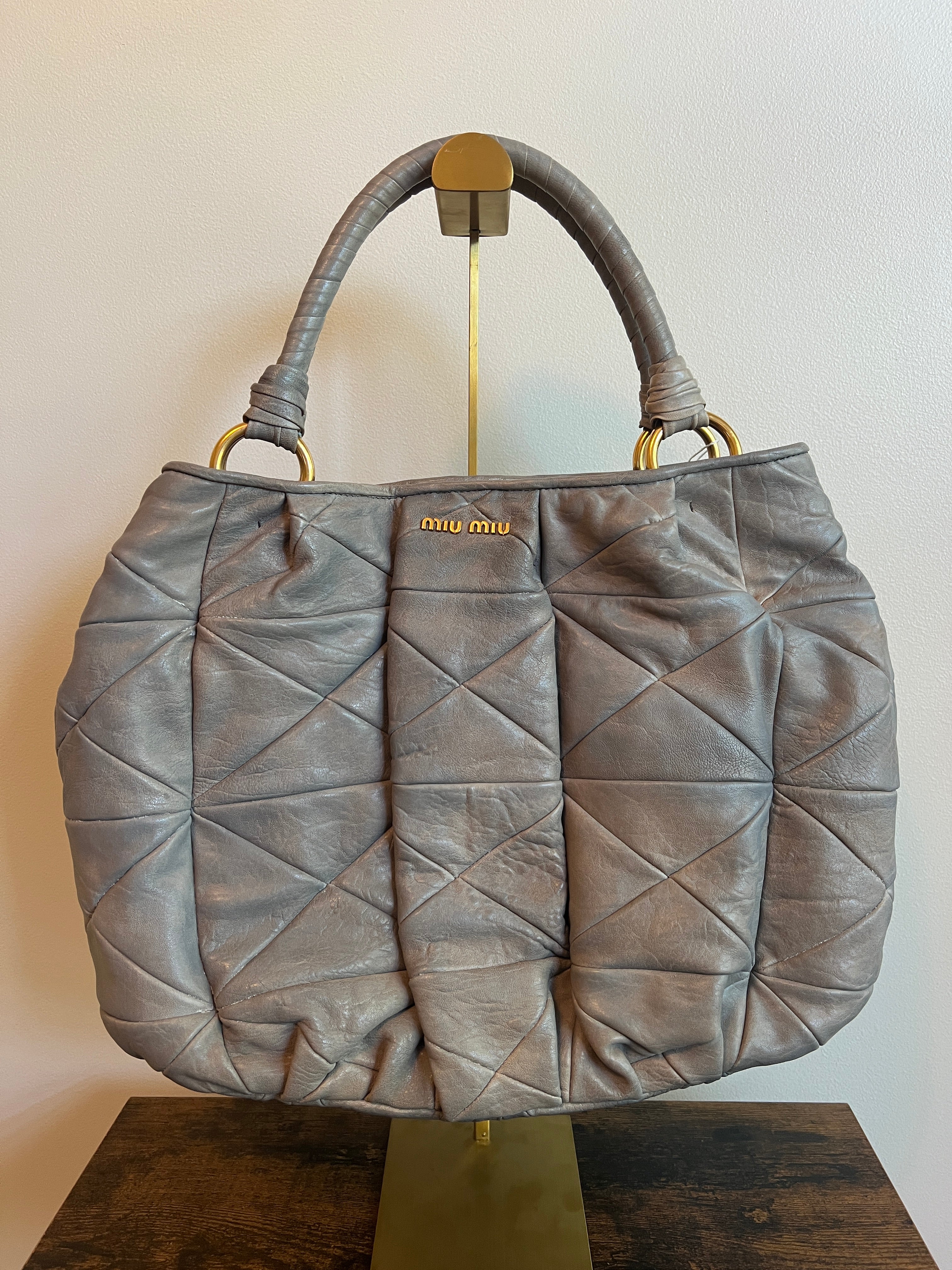 Miu Miu Grey Matelassé Leather Shoulder Bag