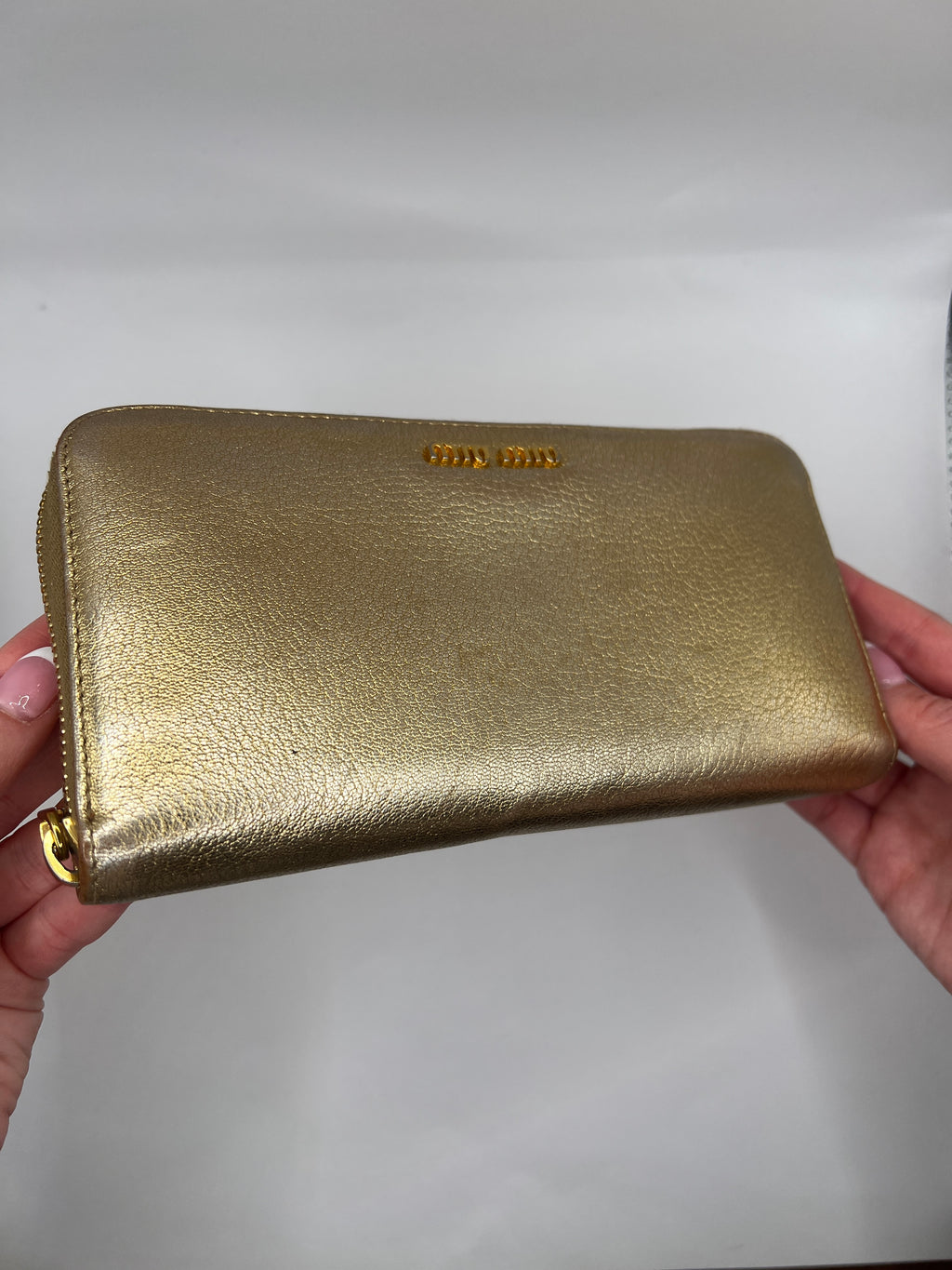 Miu Miu Gold Metallic Zip-Around Wallet