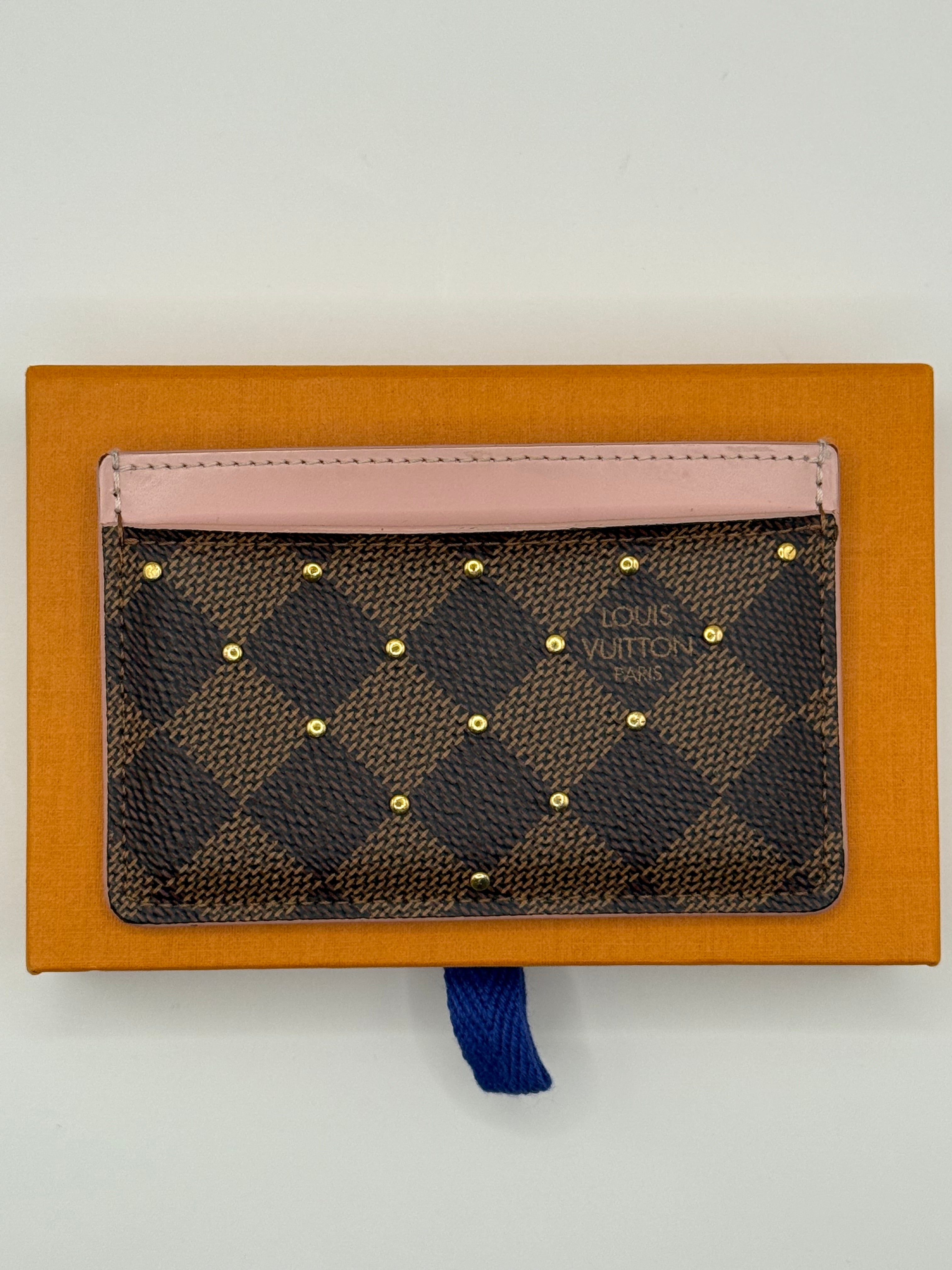 Louis Vuitton Damier Ebene Studded Card Holder – Pink Trim (2019 CA3119)